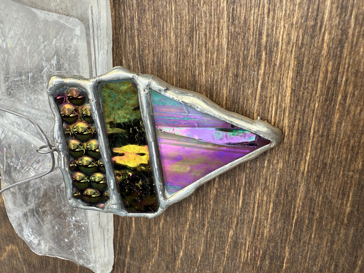 Iridescent Stained Glass Necklace | Geometric Handmade Wearable Art + Whimsigoth Fashion