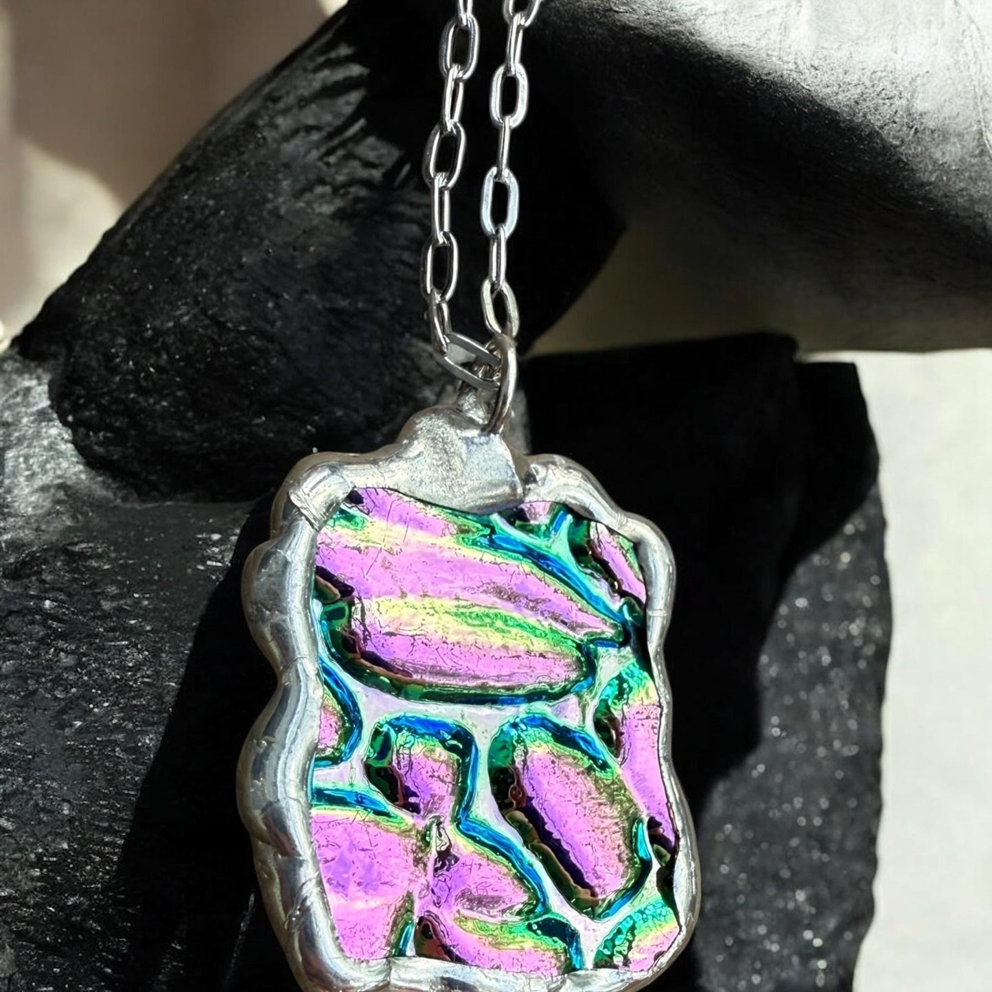 Pink Stained Glass Pendant | Iridescent Vaporwave Bubble Portal