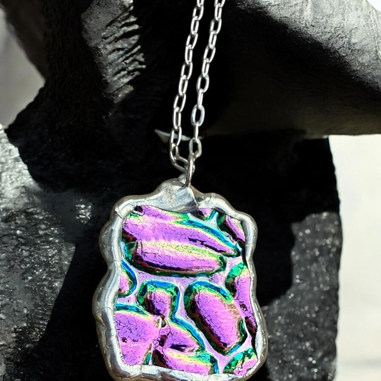 Pink Stained Glass Pendant | Iridescent Vaporwave Bubble Portal