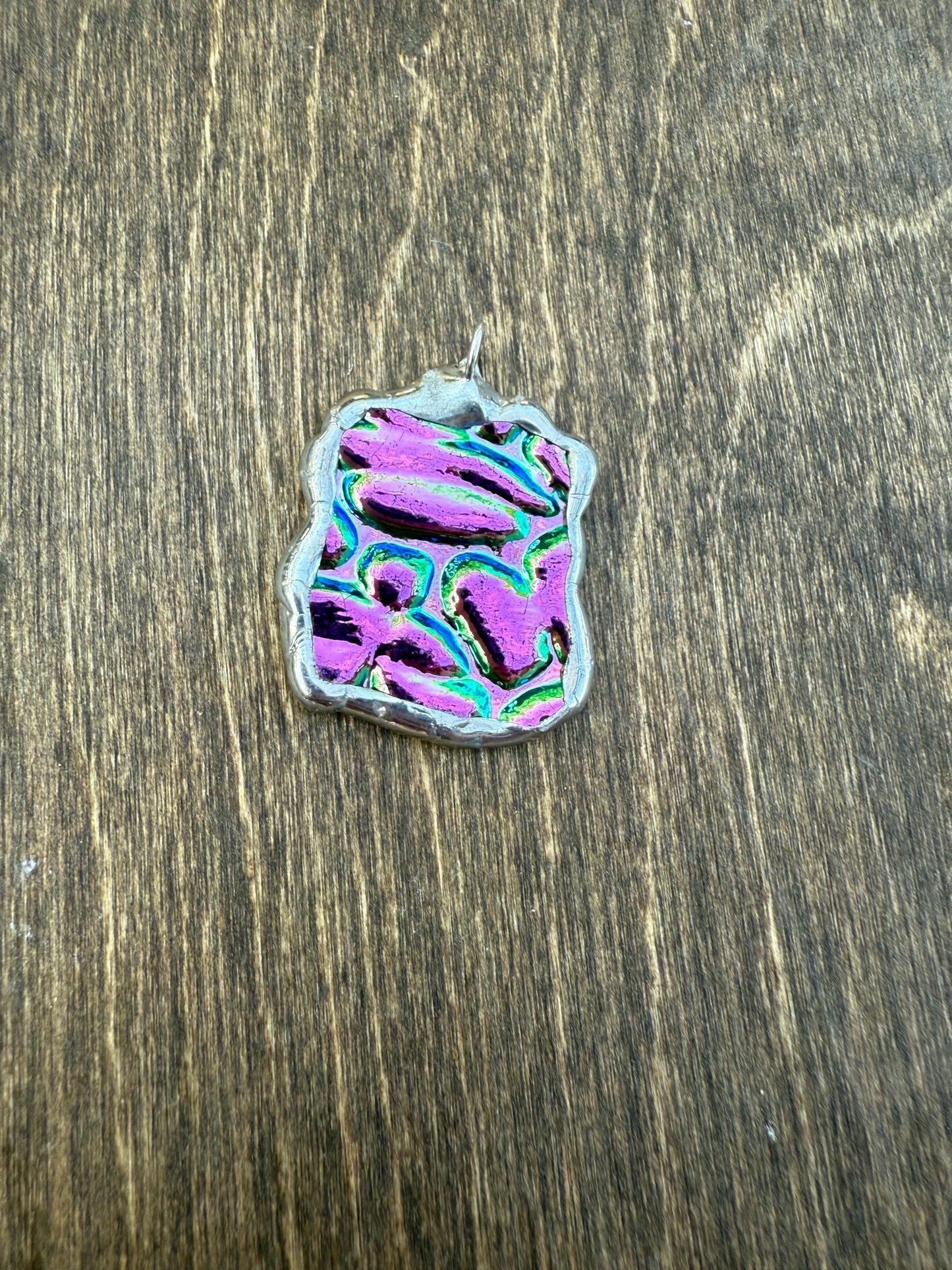 Pink Stained Glass Pendant | Iridescent Vaporwave Bubble Portal