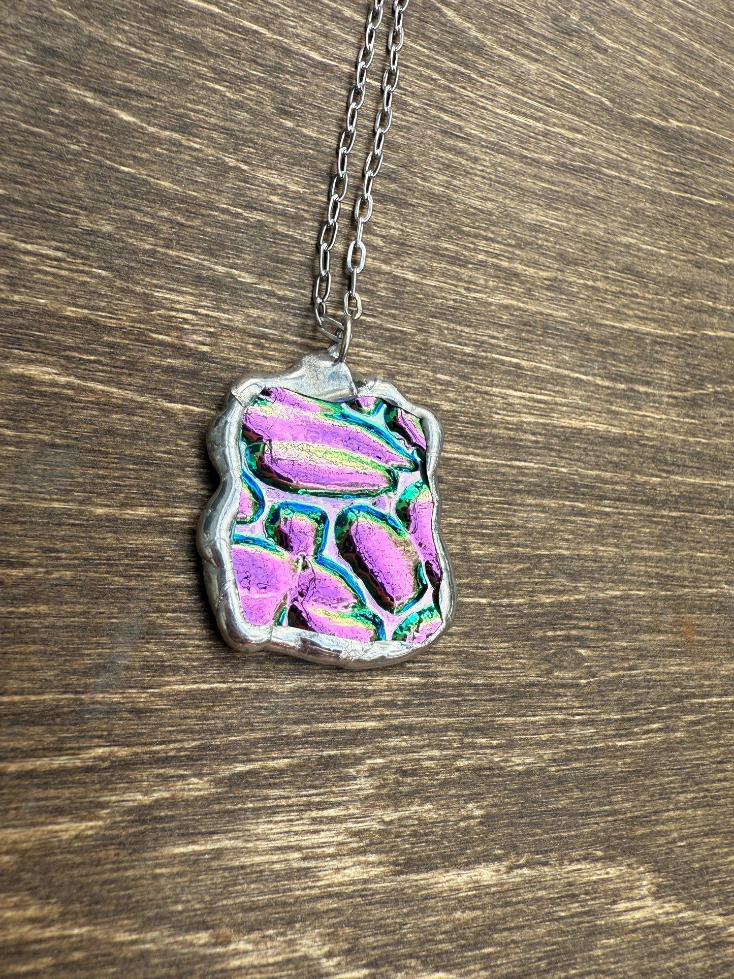 Pink Stained Glass Pendant | Iridescent Vaporwave Bubble Portal