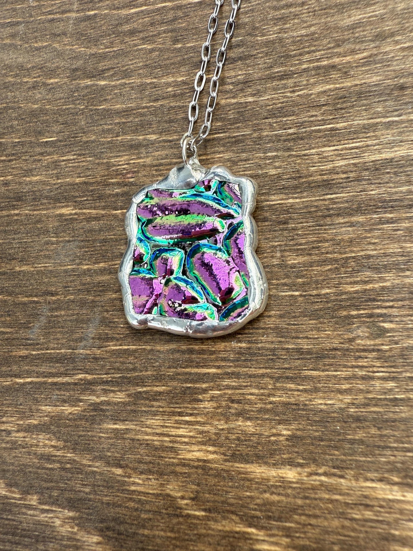 Pink Stained Glass Pendant | Iridescent Vaporwave Bubble Portal