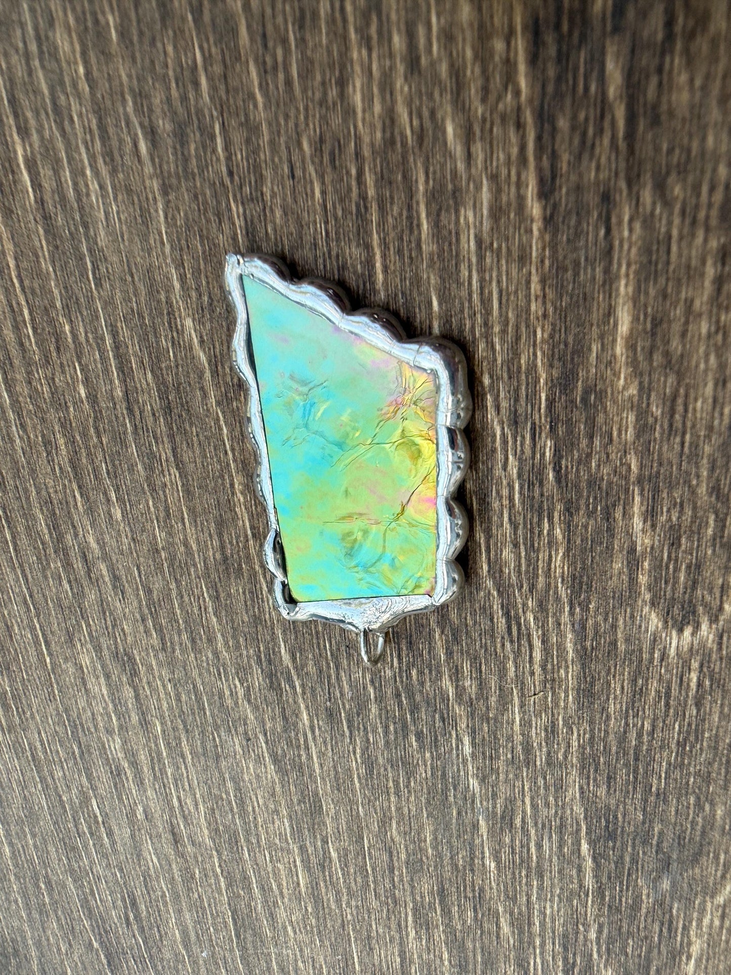 Green Iridescent Stained Glass Pendant | Brutalist Handmade Wearable Art + Whimsigoth Fashion