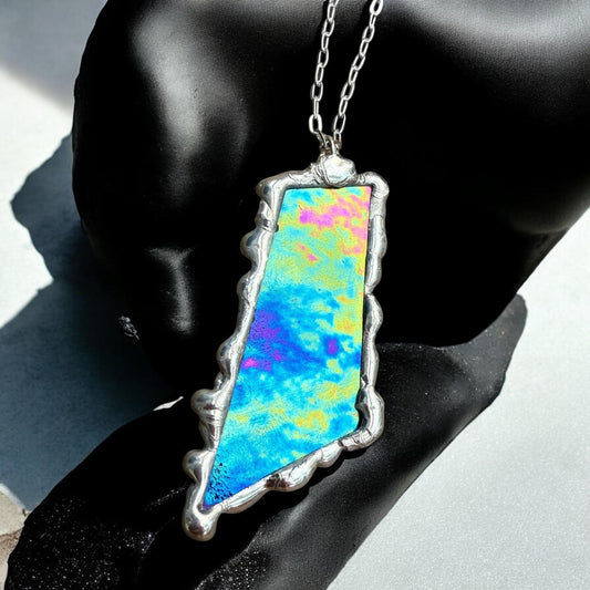 Celestial Iridescent Stained Glass Pendant | Brutalist Handmade Wearable Art + Whimsigoth Fashion