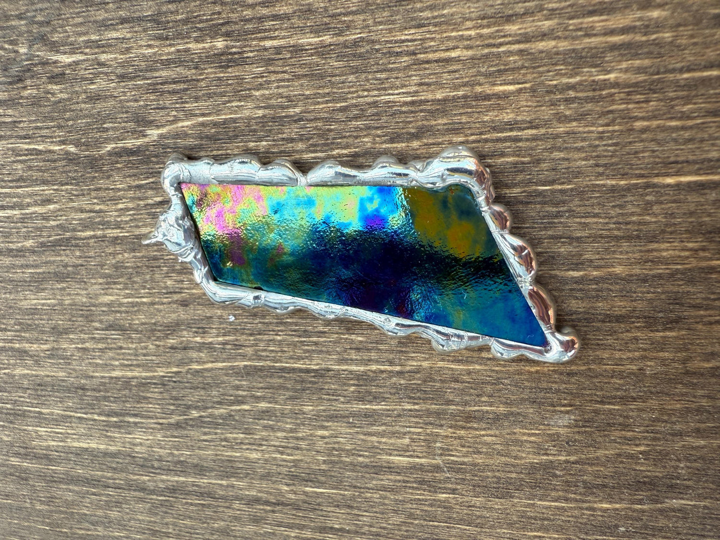 Celestial Iridescent Stained Glass Pendant | Brutalist Handmade Wearable Art + Whimsigoth Fashion