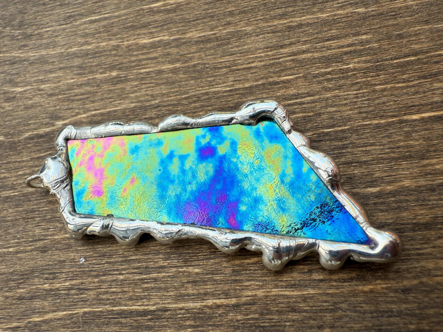 Celestial Iridescent Stained Glass Pendant | Brutalist Handmade Wearable Art + Whimsigoth Fashion