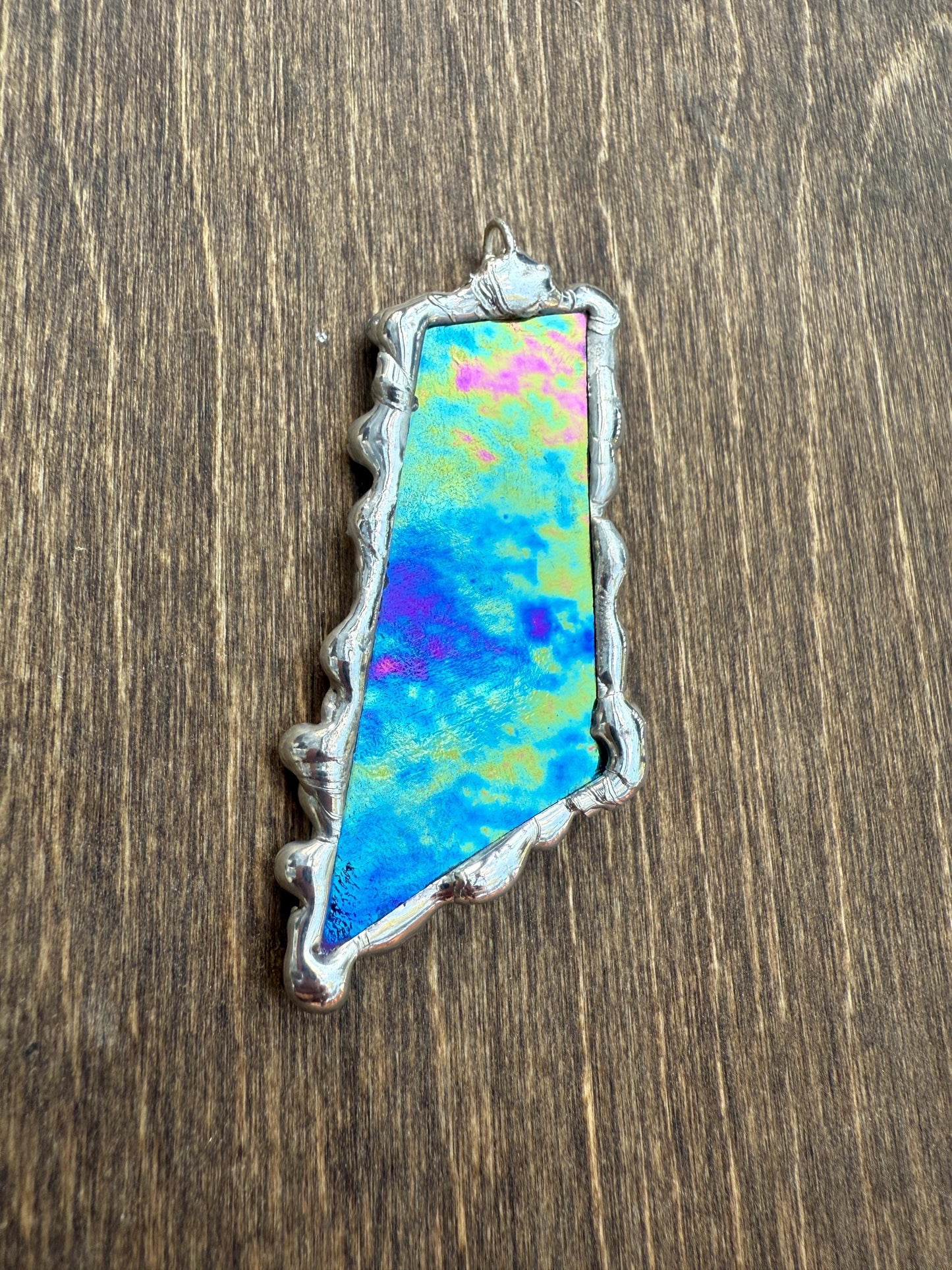 Celestial Iridescent Stained Glass Pendant | Brutalist Handmade Wearable Art + Whimsigoth Fashion