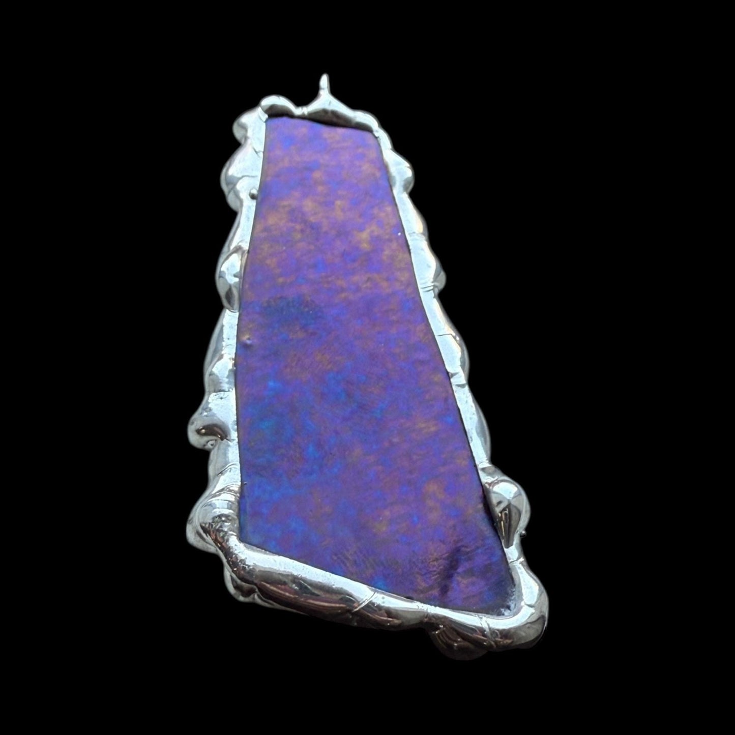 Purple Iridescent Stained Glass Pendant | Brutalist Handmade Wearable Art + Whimsigoth Fashion