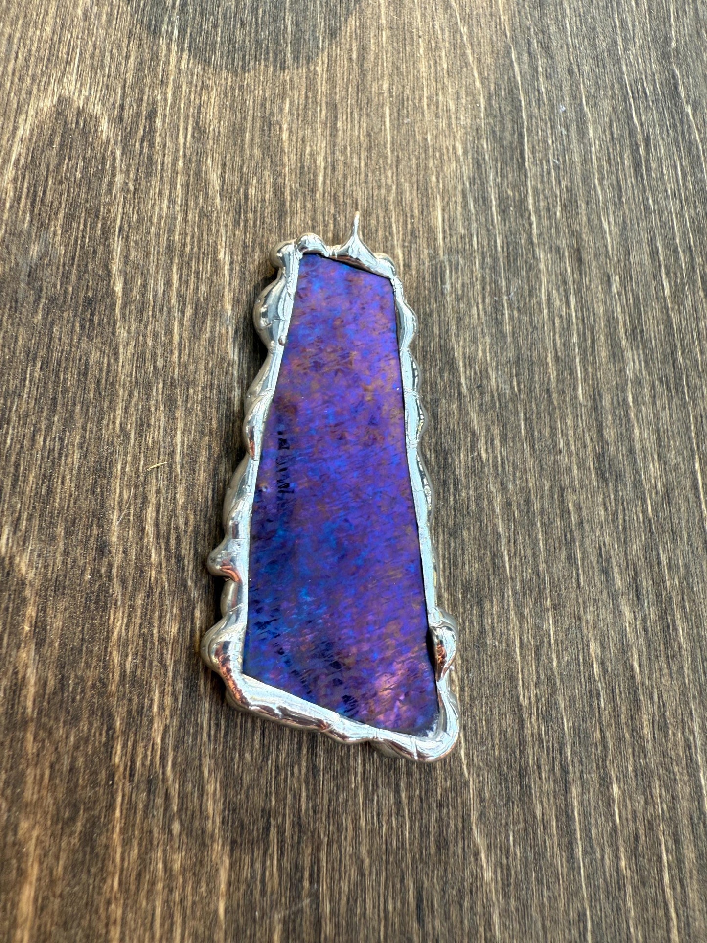 Purple Iridescent Stained Glass Pendant | Brutalist Handmade Wearable Art + Whimsigoth Fashion