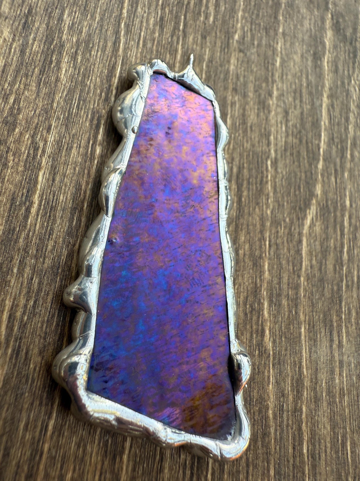 Purple Iridescent Stained Glass Pendant | Brutalist Handmade Wearable Art + Whimsigoth Fashion