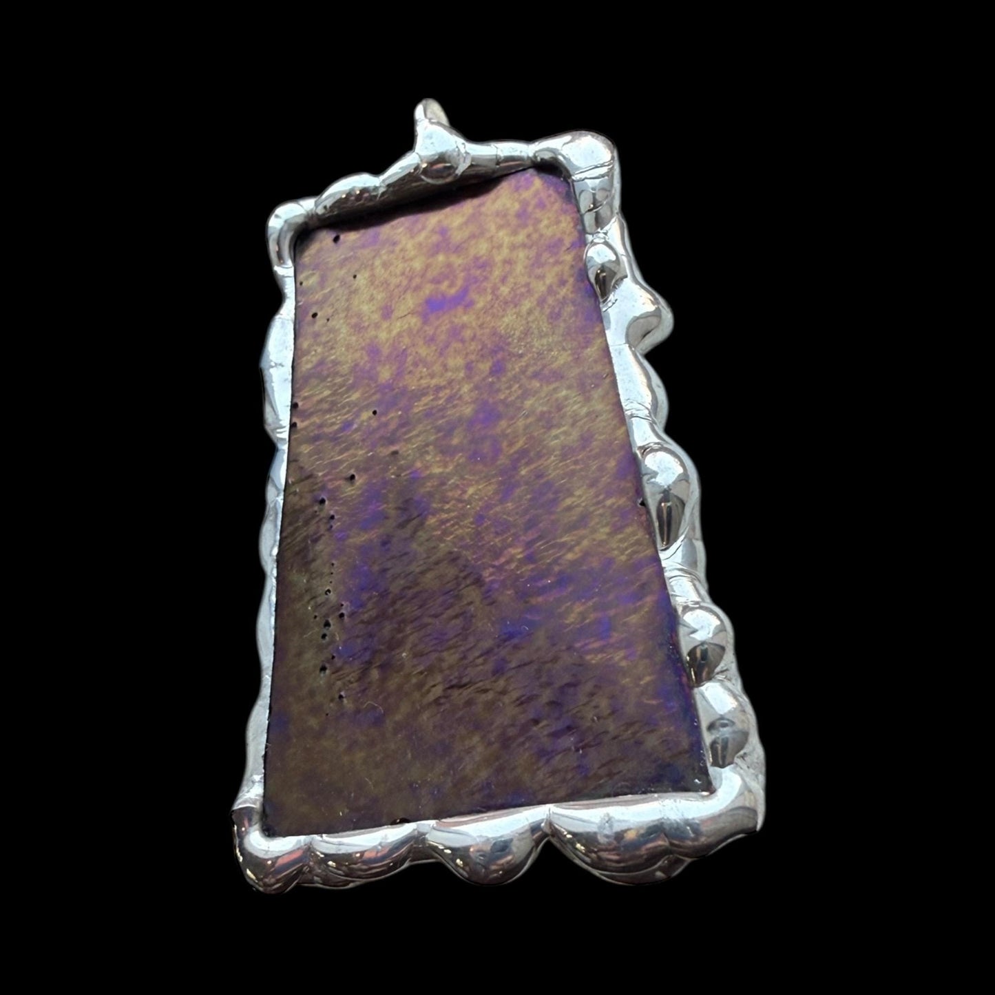 Gold + Purple Iridescent Stained Glass Pendant | Brutalist Handmade Wearable Art + Whimsigoth Fashion