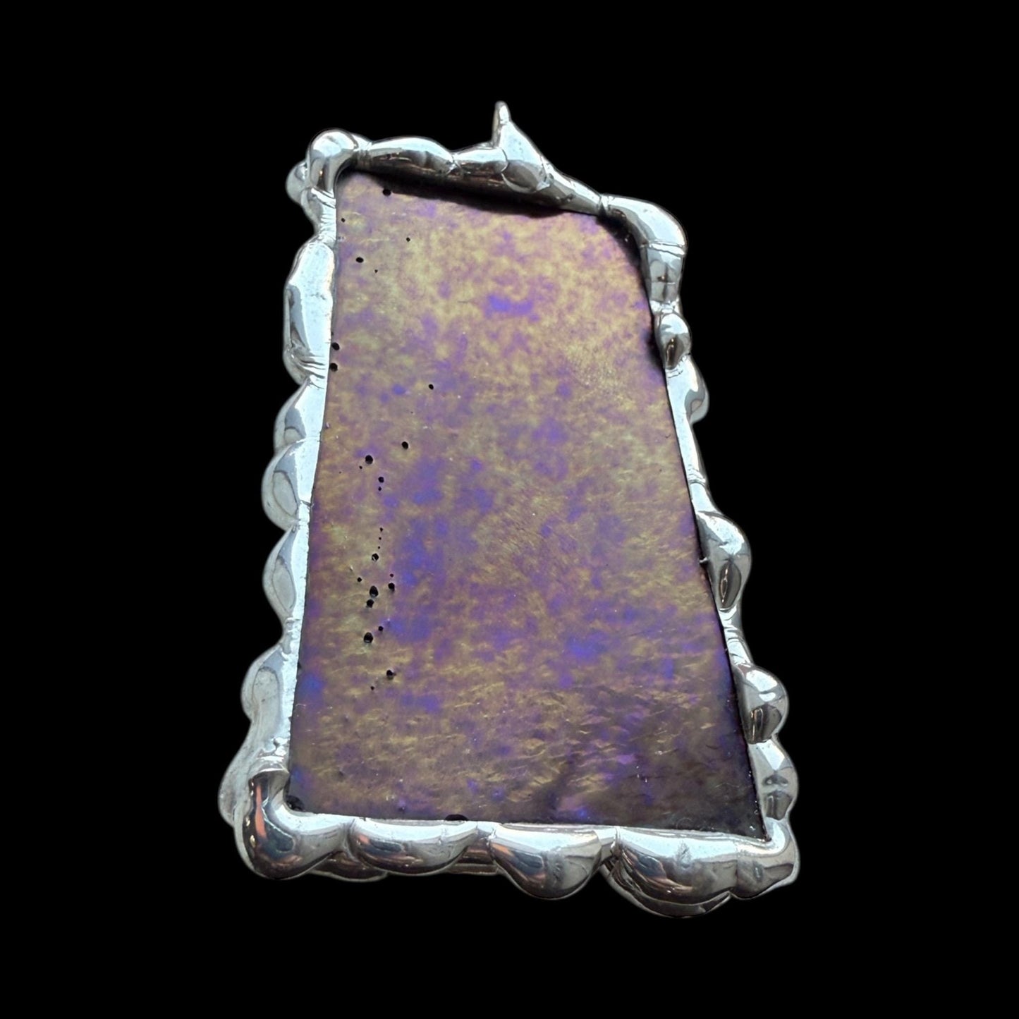 Gold + Purple Iridescent Stained Glass Pendant | Brutalist Handmade Wearable Art + Whimsigoth Fashion