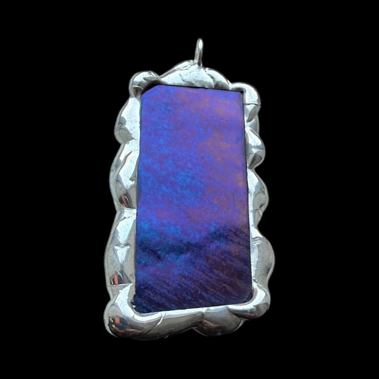 Purple + Blue Iridescent Stained Glass Pendant | Brutalist Geometric Handmade Wearable Art + Whimsigoth Fashion