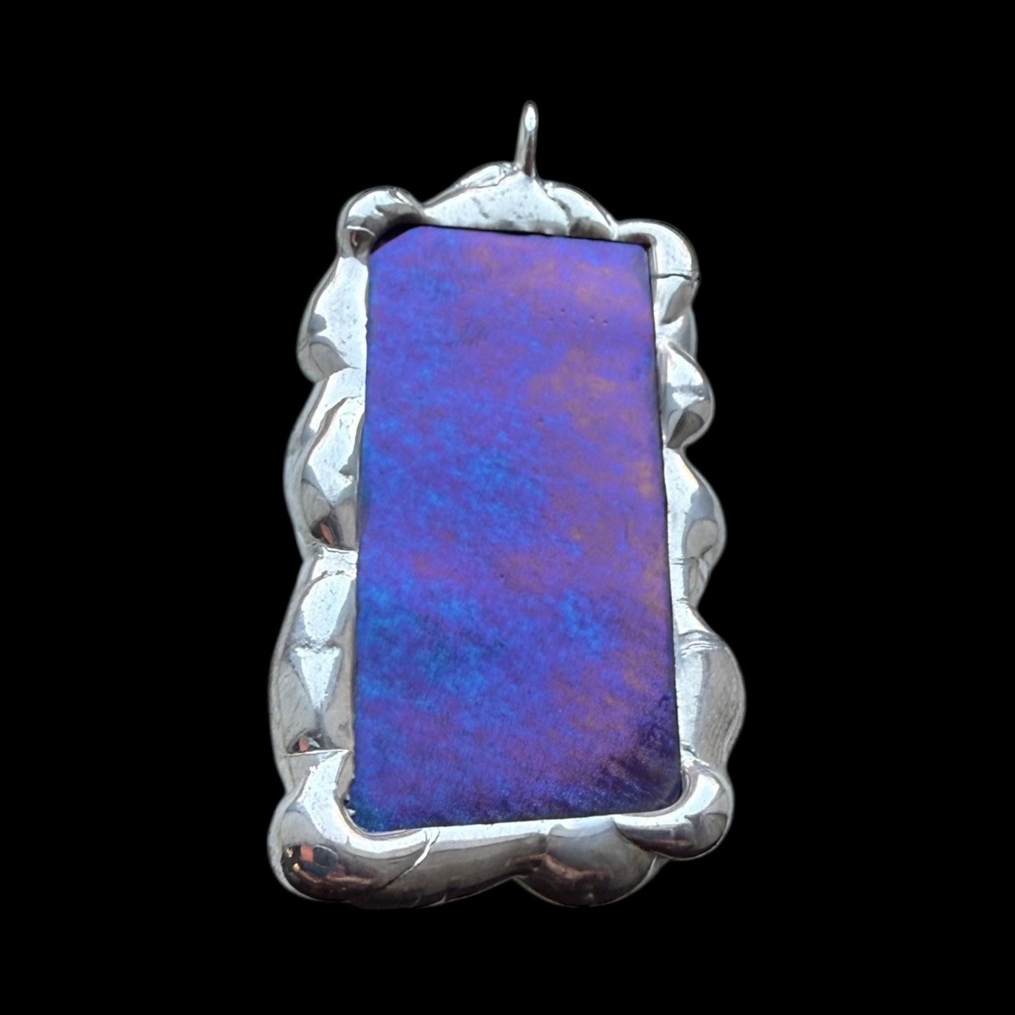 Purple + Blue Iridescent Stained Glass Pendant | Brutalist Geometric Handmade Wearable Art + Whimsigoth Fashion