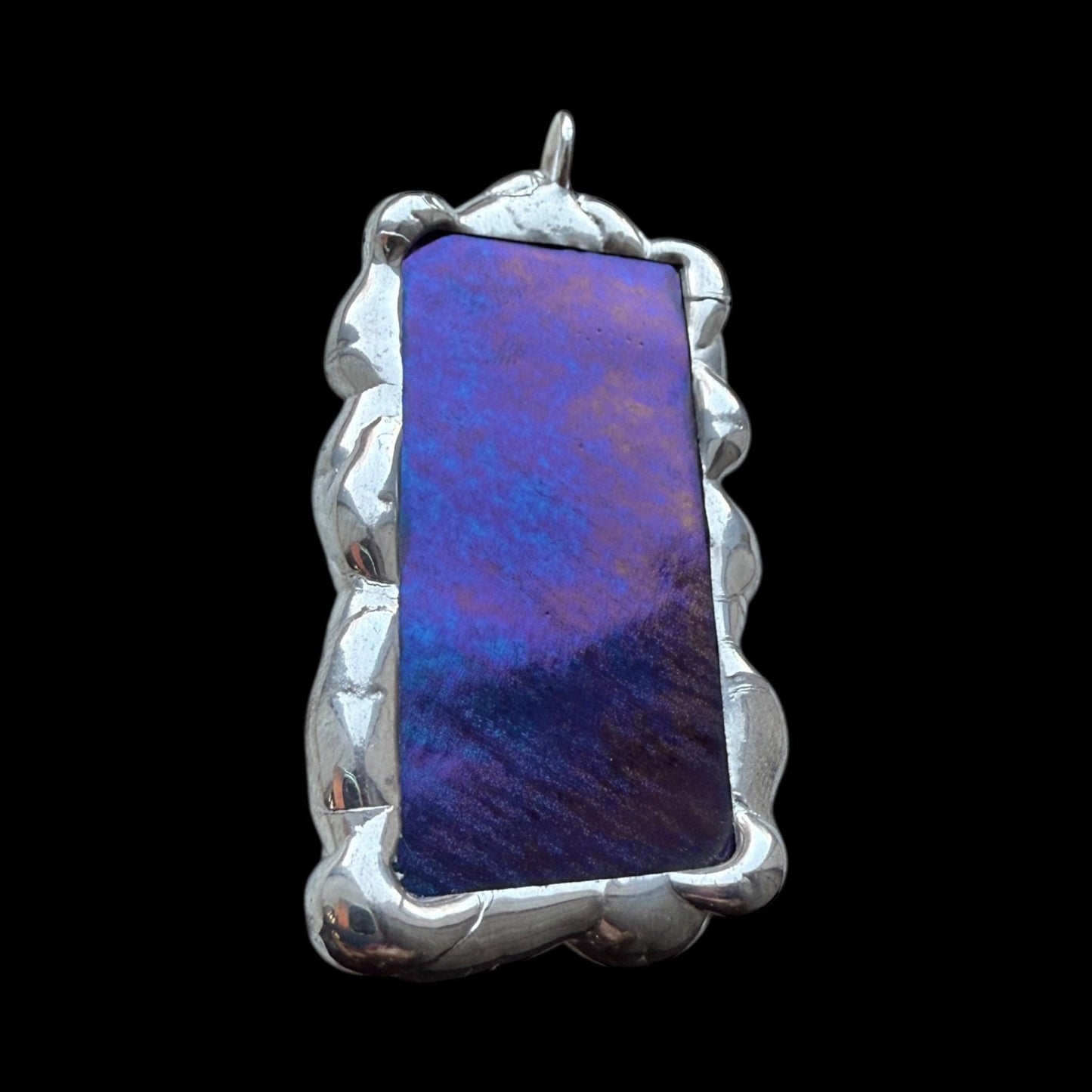 Purple + Blue Iridescent Stained Glass Pendant | Brutalist Geometric Handmade Wearable Art + Whimsigoth Fashion