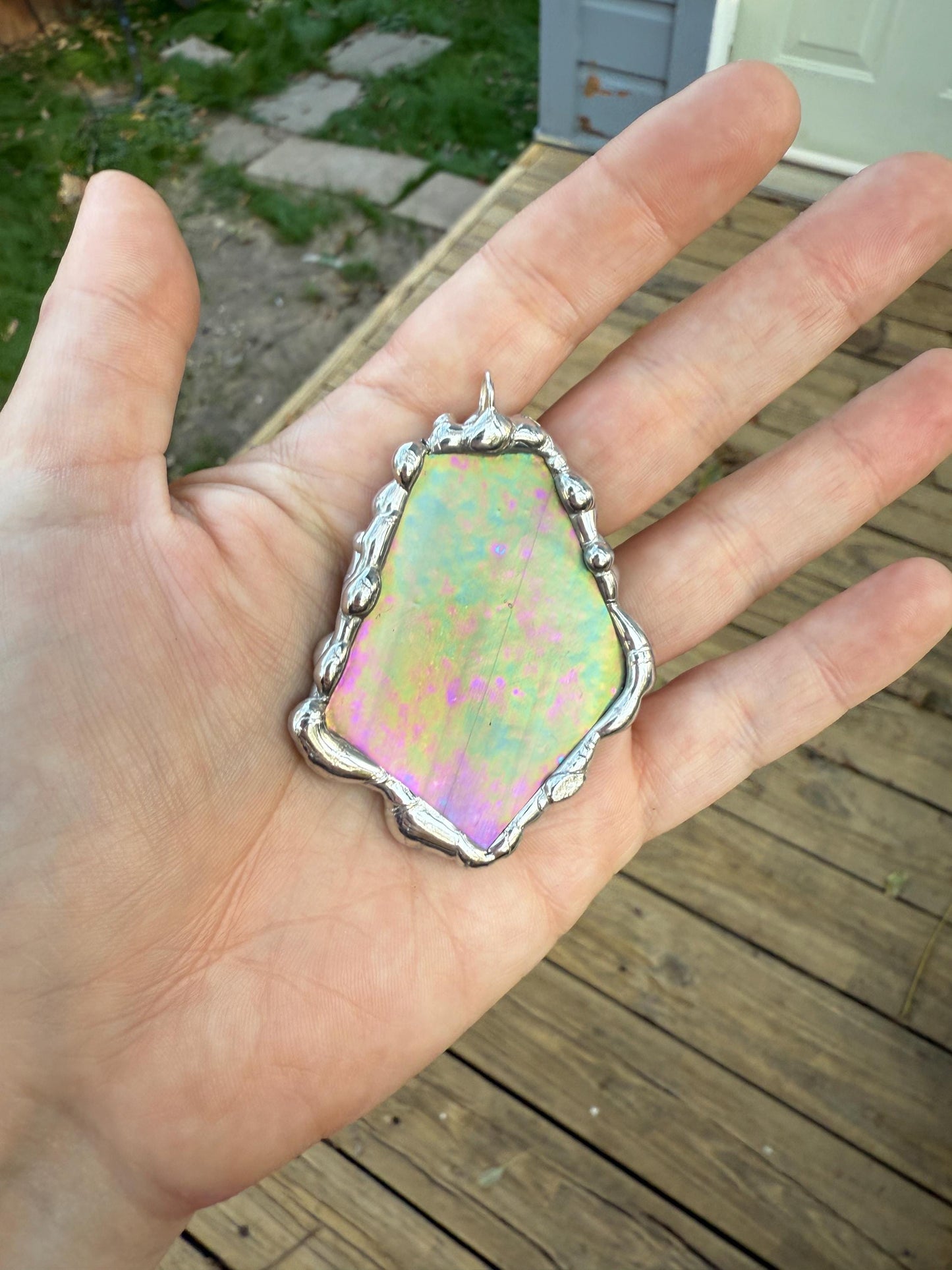 Iridescent Stained Glass Pendant | Sunset Celestial Handmade Wearable Art + Pastel Goth Fashion