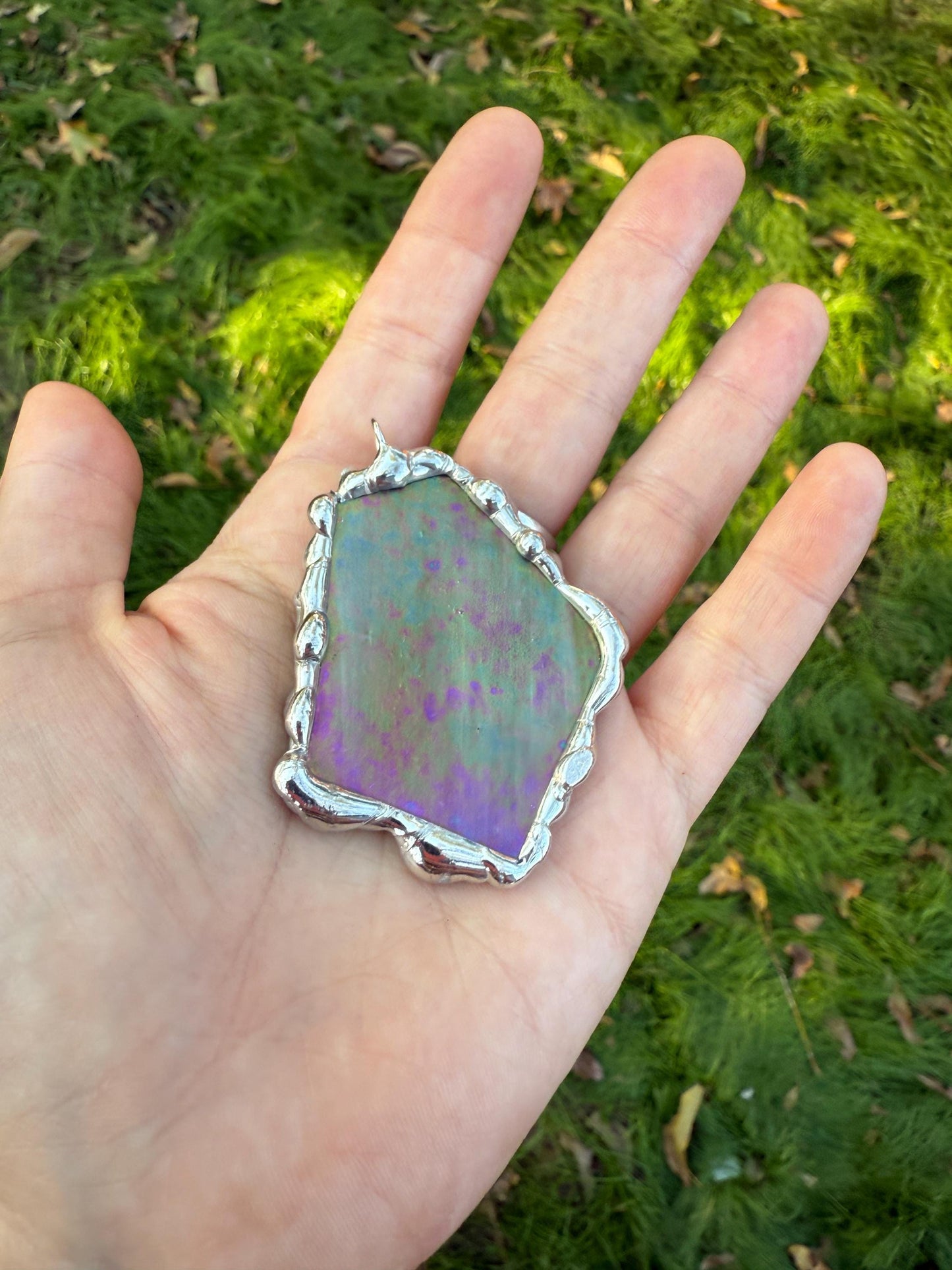 Iridescent Stained Glass Pendant | Sunset Celestial Handmade Wearable Art + Pastel Goth Fashion