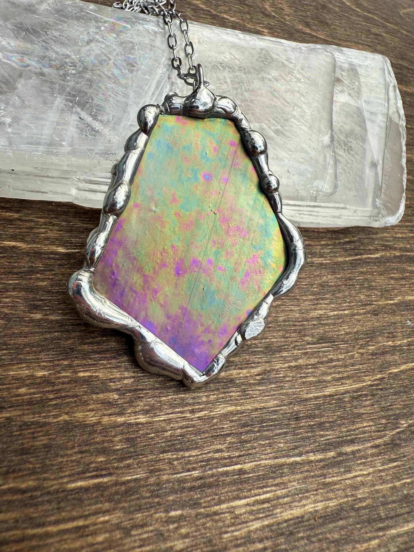 Iridescent Stained Glass Pendant | Sunset Celestial Handmade Wearable Art + Pastel Goth Fashion