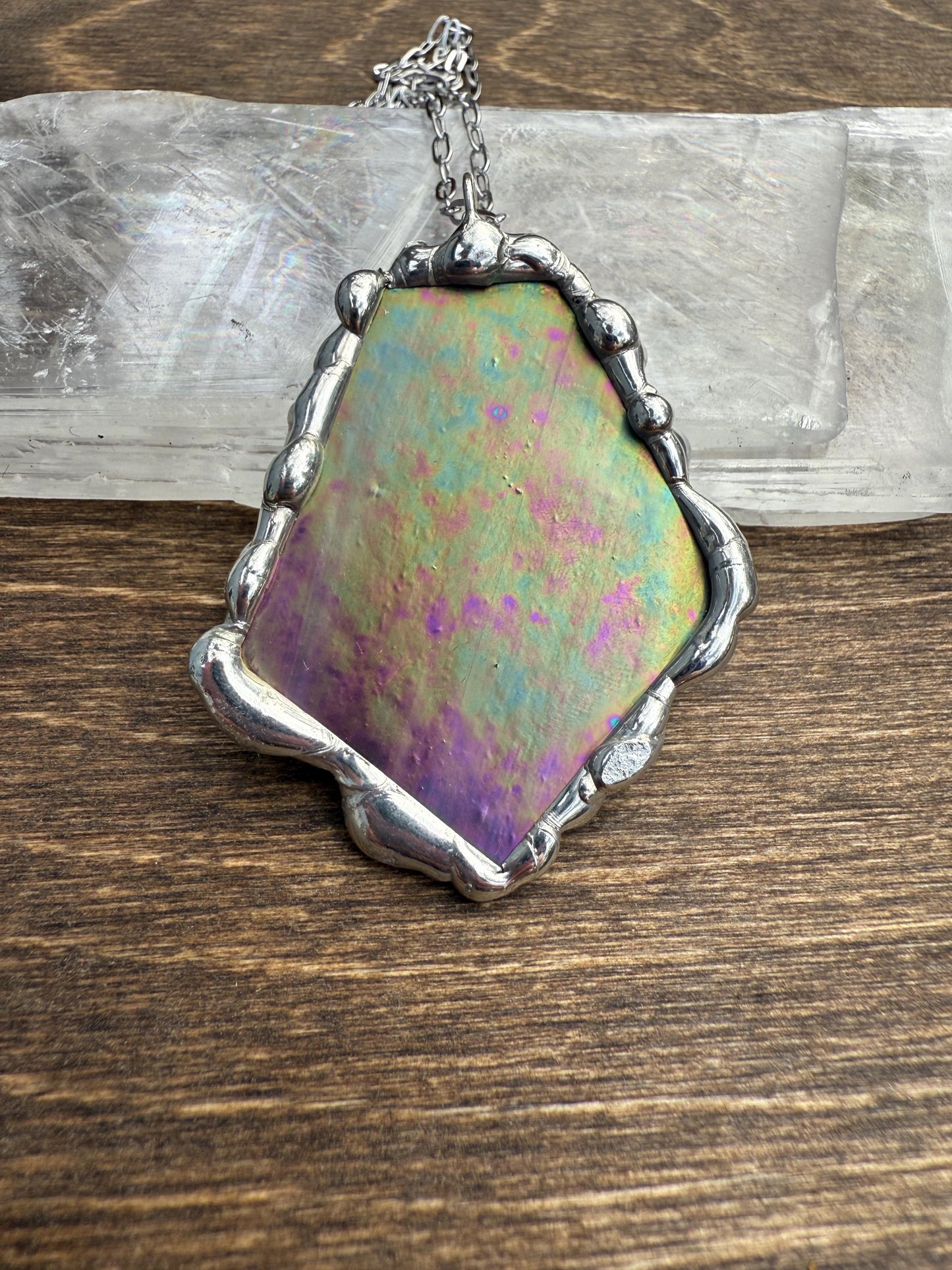 Iridescent Stained Glass Pendant | Sunset Celestial Handmade Wearable Art + Pastel Goth Fashion