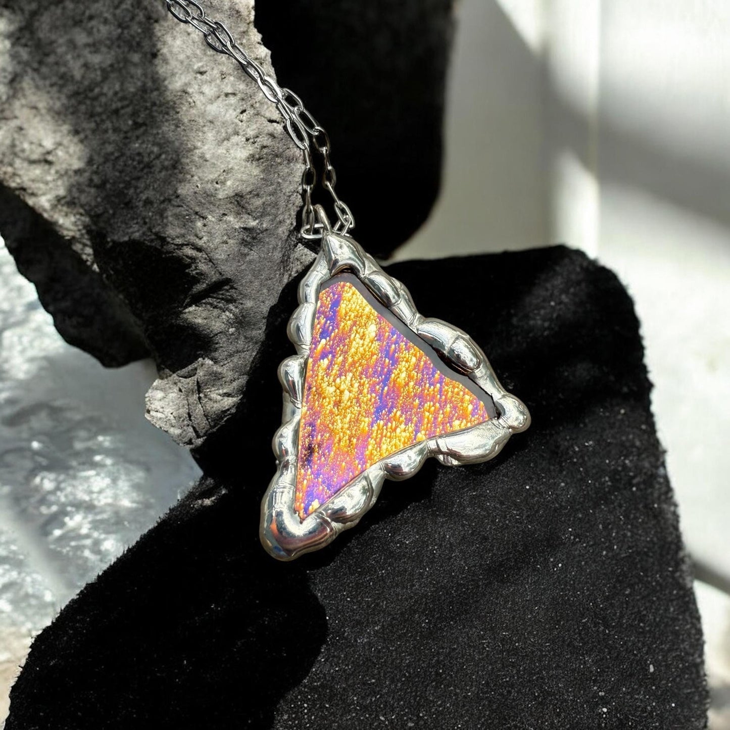 Shooting Star Stained Glass Triangle Pendant | Celestial Handmade Wearable Art + Rave Fashion for Fantasy Lovers