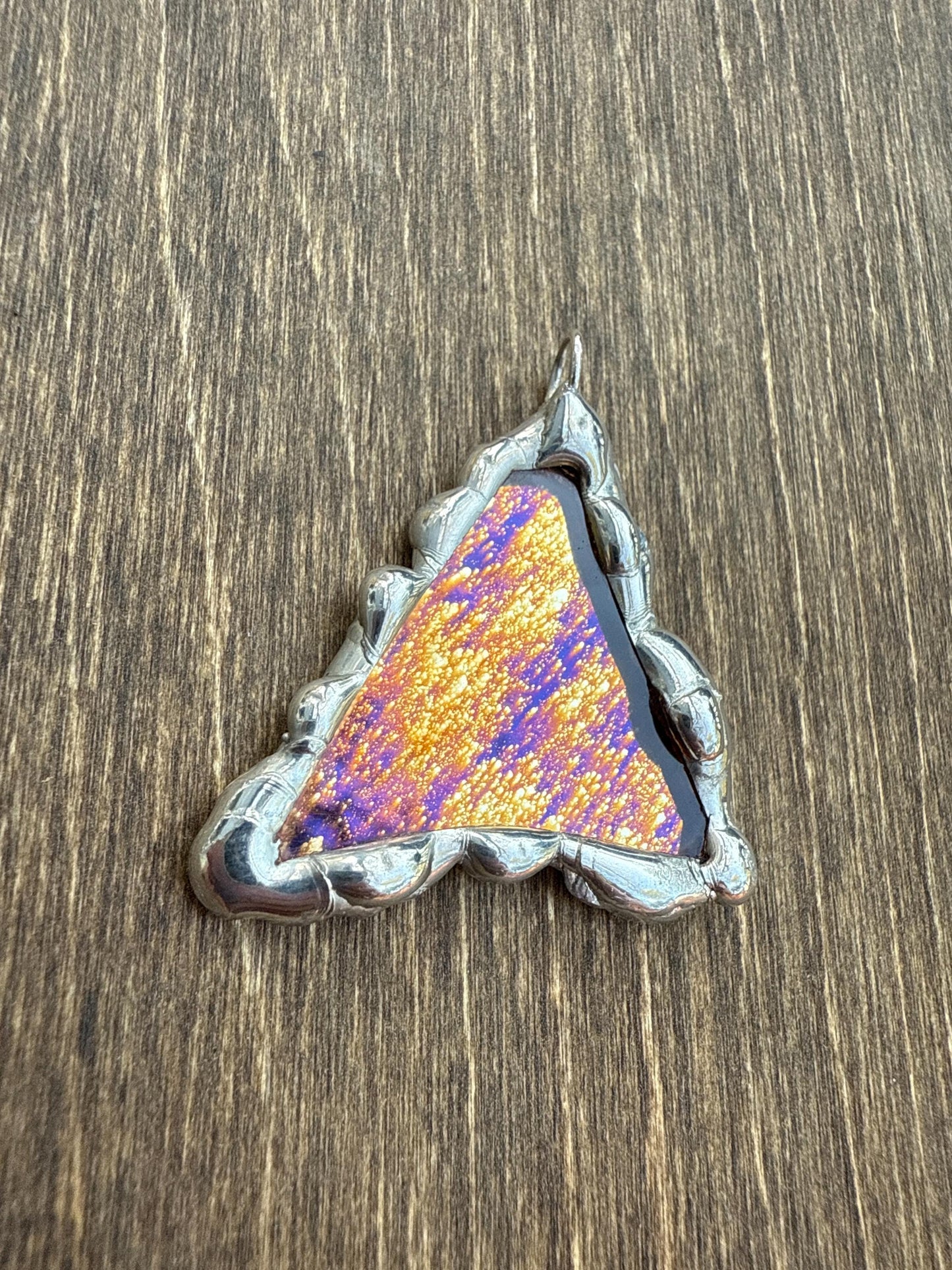 Shooting Star Stained Glass Triangle Pendant | Celestial Handmade Wearable Art + Rave Fashion for Fantasy Lovers