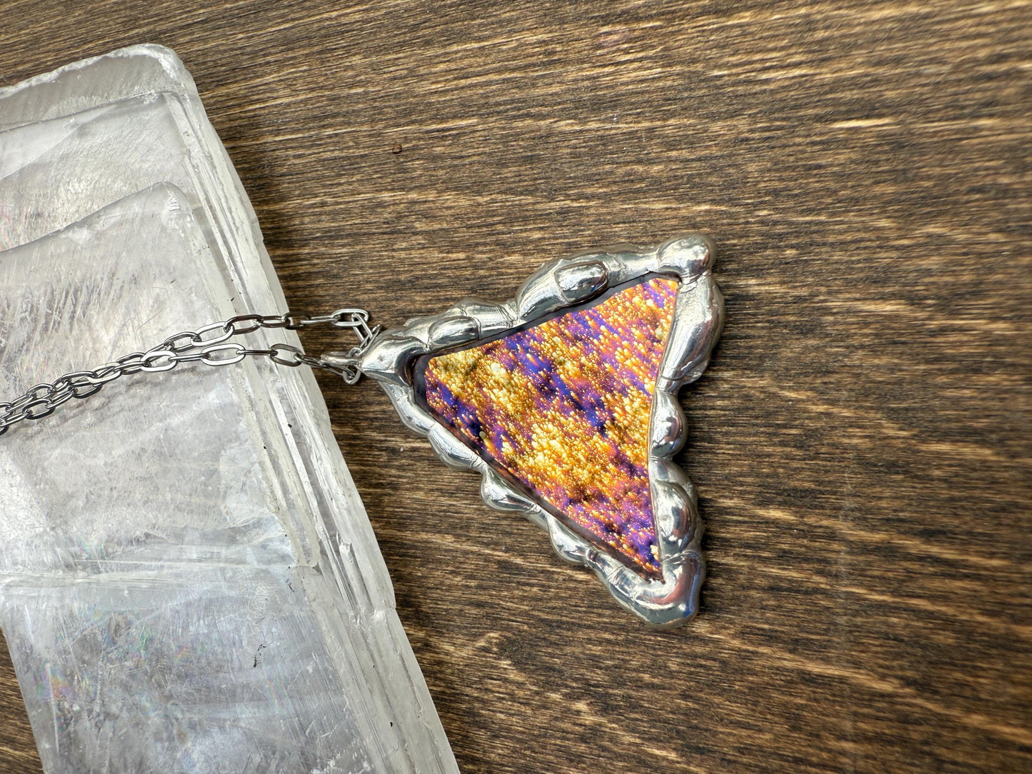 Shooting Star Stained Glass Triangle Pendant | Celestial Handmade Wearable Art + Rave Fashion for Fantasy Lovers