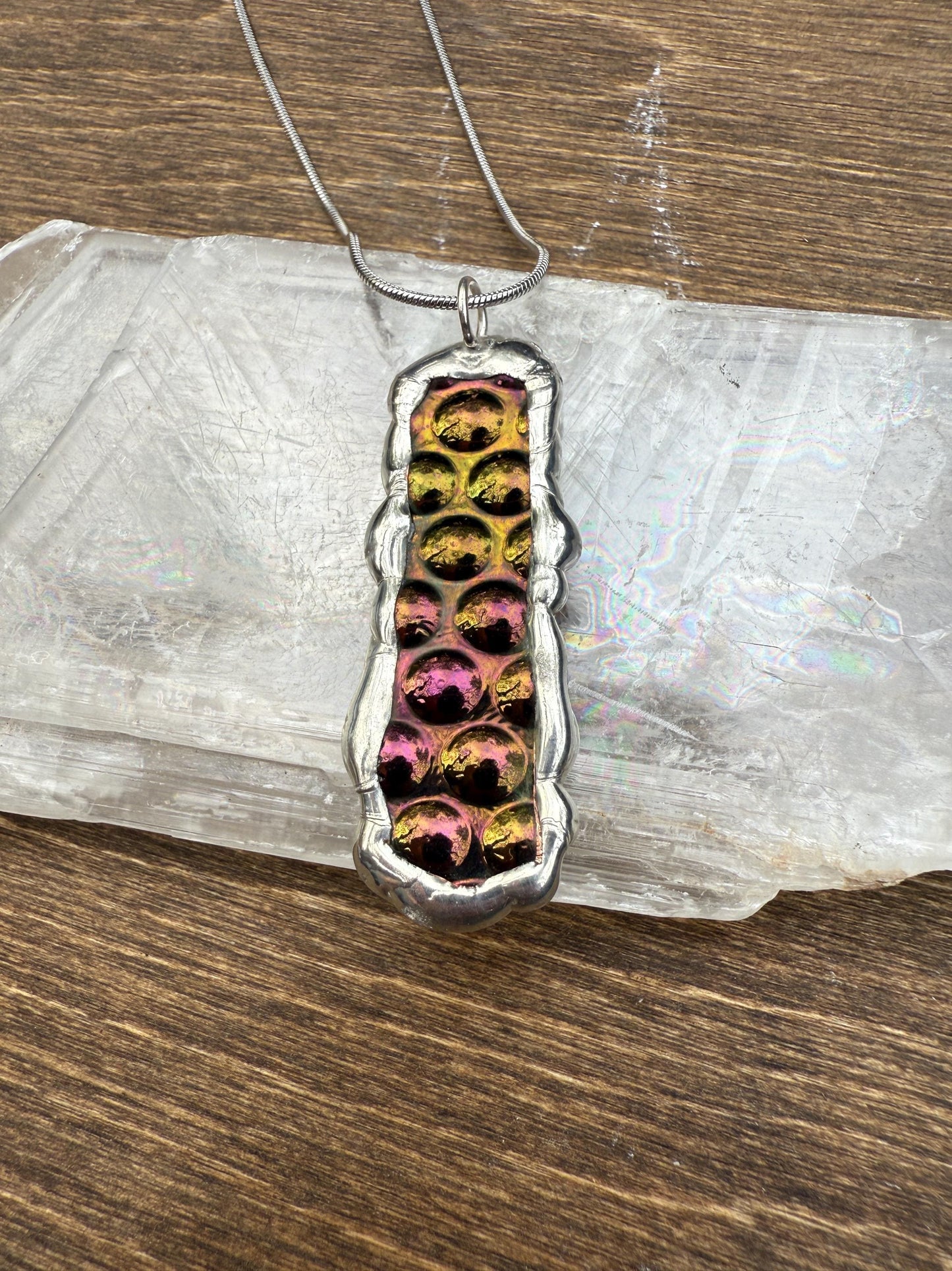 Cyber Bubble Iridescent Stained Glass Pendant | Vaporwave Brutalist Handmade Wearable Art + Whimsigoth Fashion