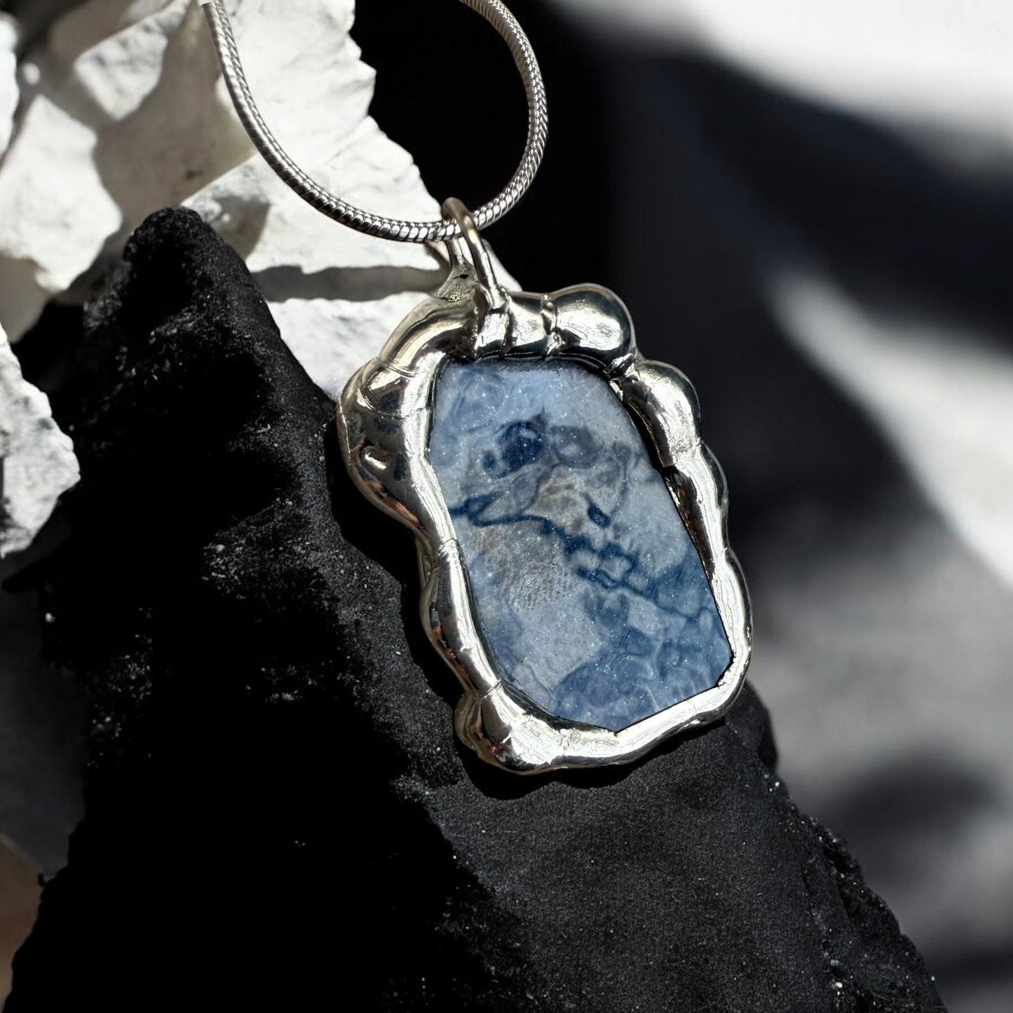 Iridescent Chrome Stained Glass Portal Pendant | Brutalist Handmade Wearable Art