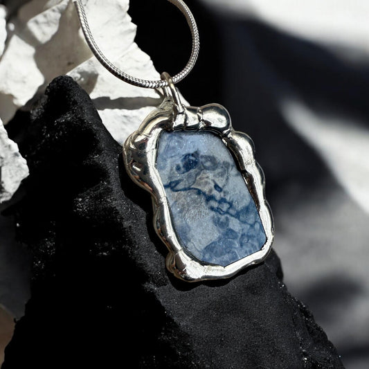 Iridescent Chrome Stained Glass Portal Pendant | Brutalist Handmade Wearable Art