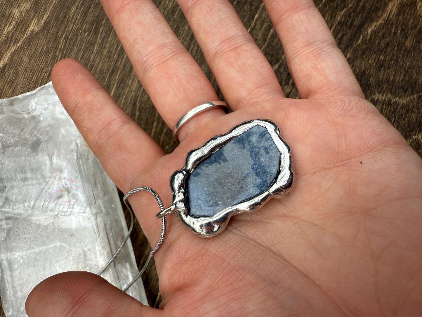 Iridescent Chrome Stained Glass Portal Pendant | Brutalist Handmade Wearable Art