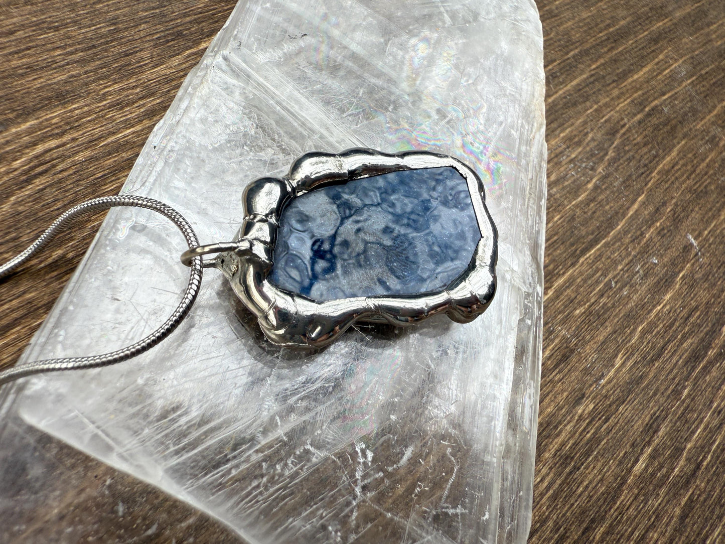 Iridescent Chrome Stained Glass Portal Pendant | Brutalist Handmade Wearable Art
