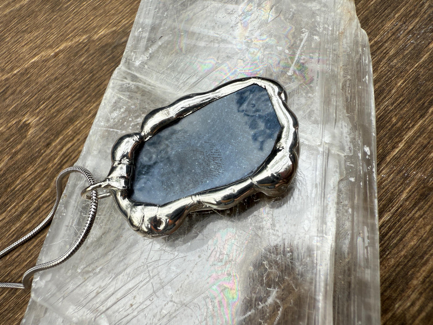 Iridescent Chrome Stained Glass Portal Pendant | Brutalist Handmade Wearable Art