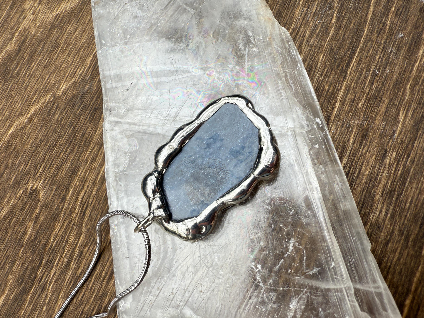 Iridescent Chrome Stained Glass Portal Pendant | Brutalist Handmade Wearable Art