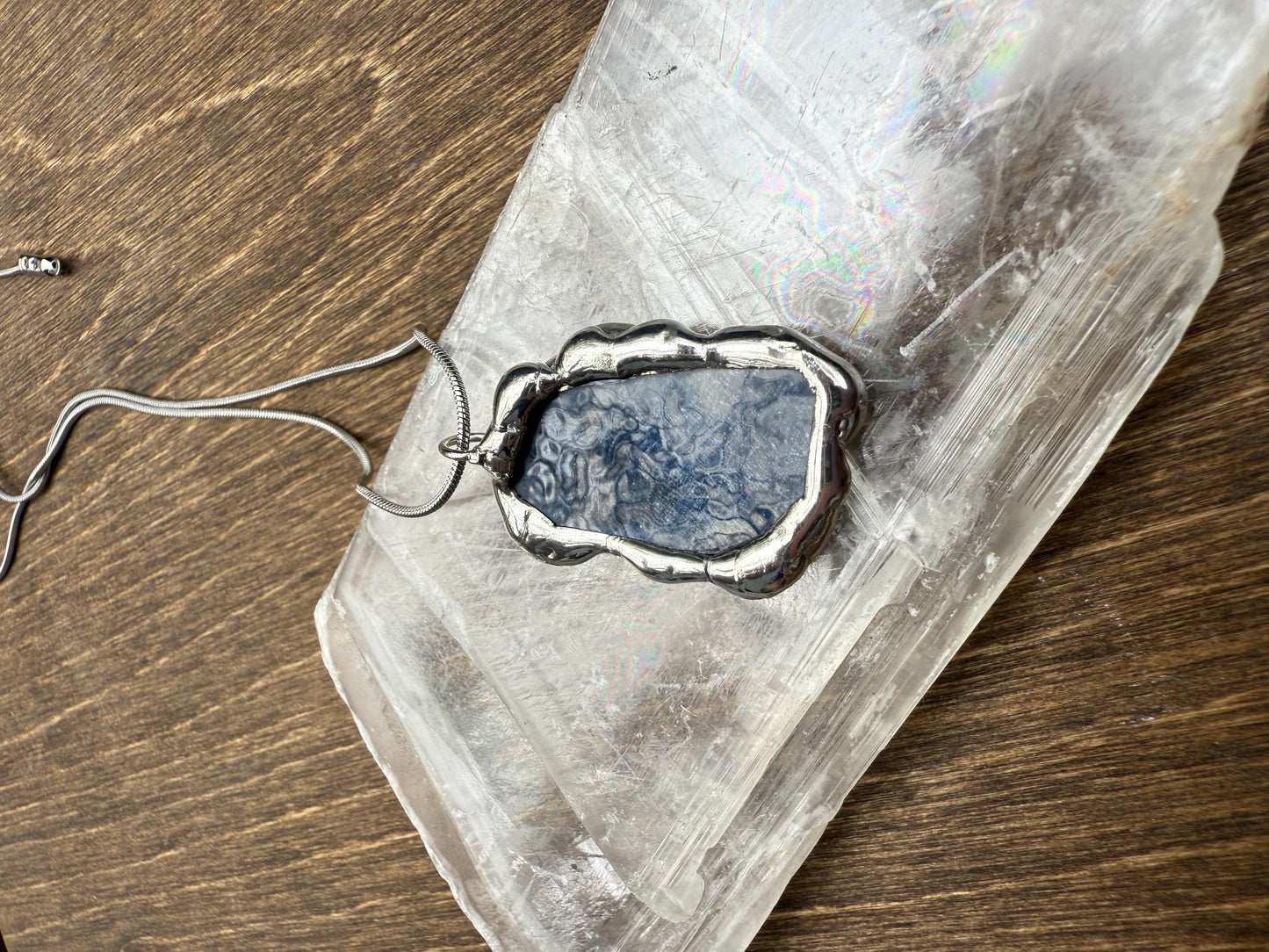 Iridescent Chrome Stained Glass Portal Pendant | Brutalist Handmade Wearable Art