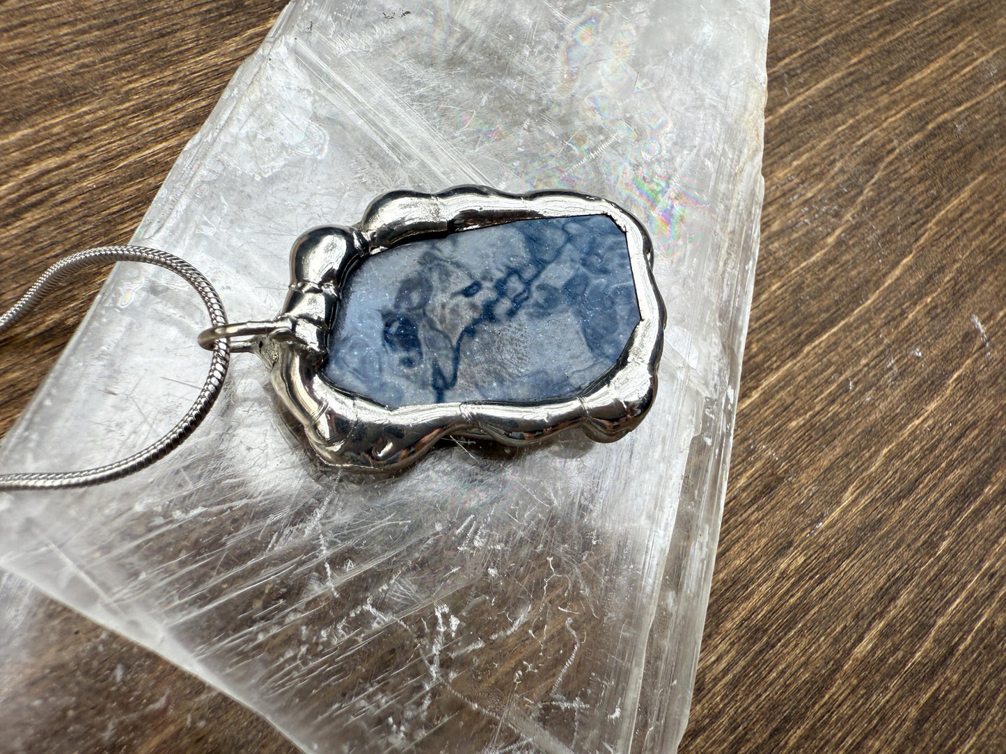 Iridescent Chrome Stained Glass Portal Pendant | Brutalist Handmade Wearable Art