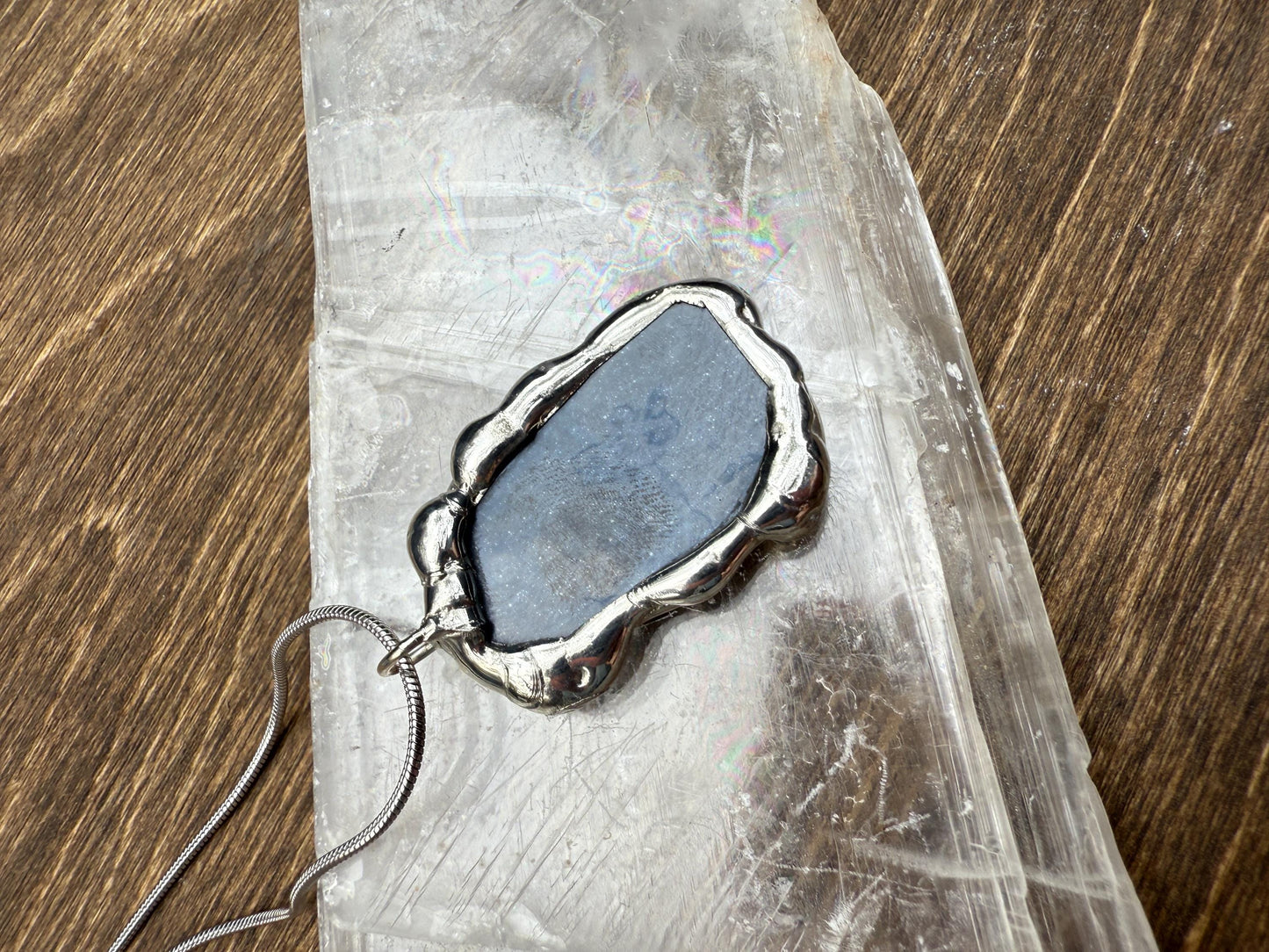 Iridescent Chrome Stained Glass Portal Pendant | Brutalist Handmade Wearable Art
