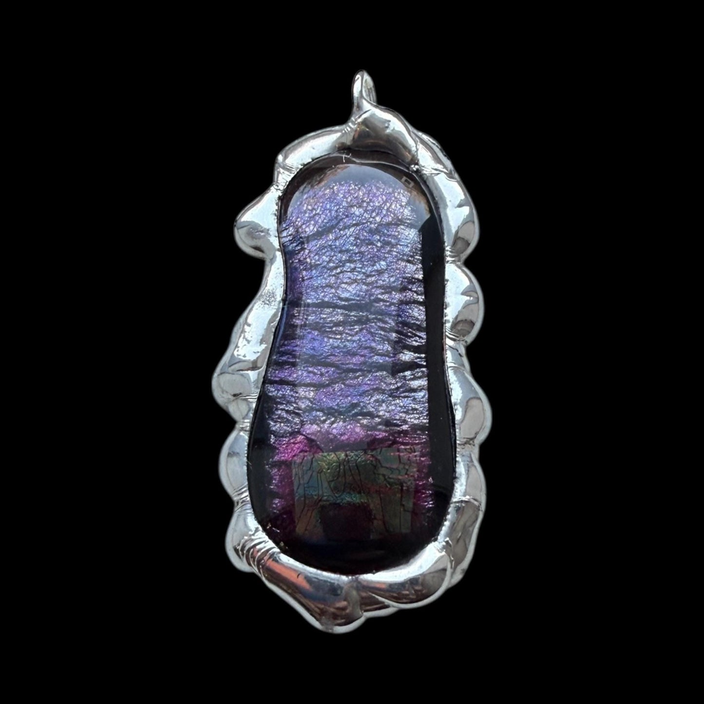 Purple Iridescent Fused Glass Pendant | Vaporwave Brutalist Handmade Wearable Art + Whimsigoth Fashion