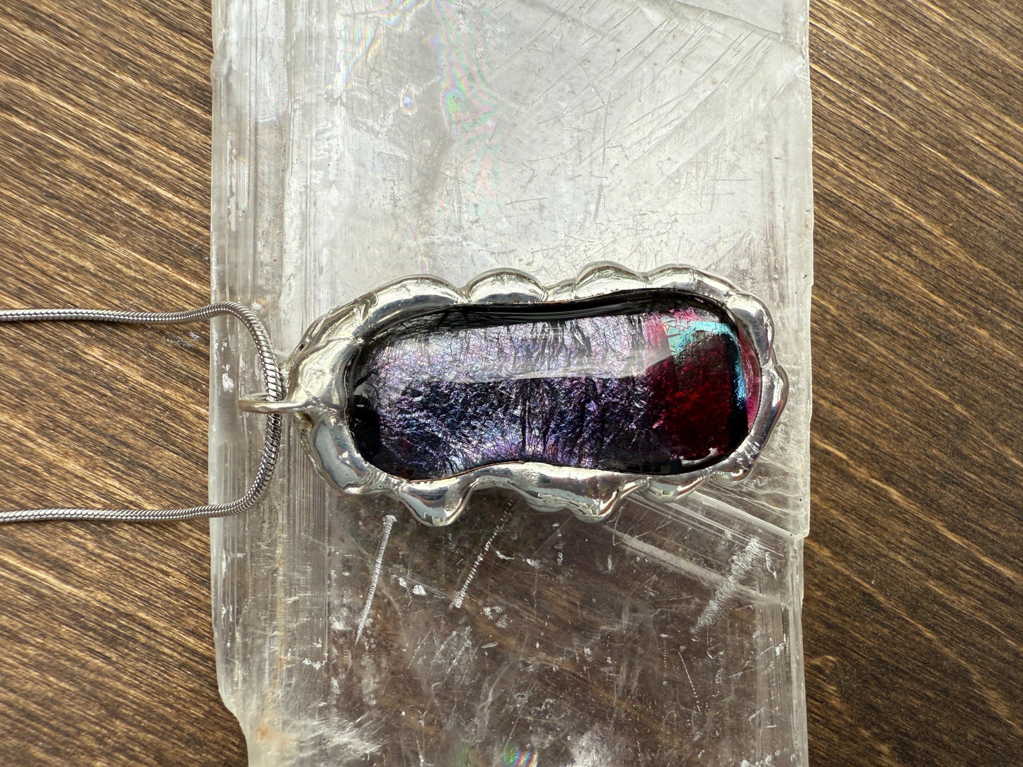 Purple Iridescent Fused Glass Pendant | Vaporwave Brutalist Handmade Wearable Art + Whimsigoth Fashion