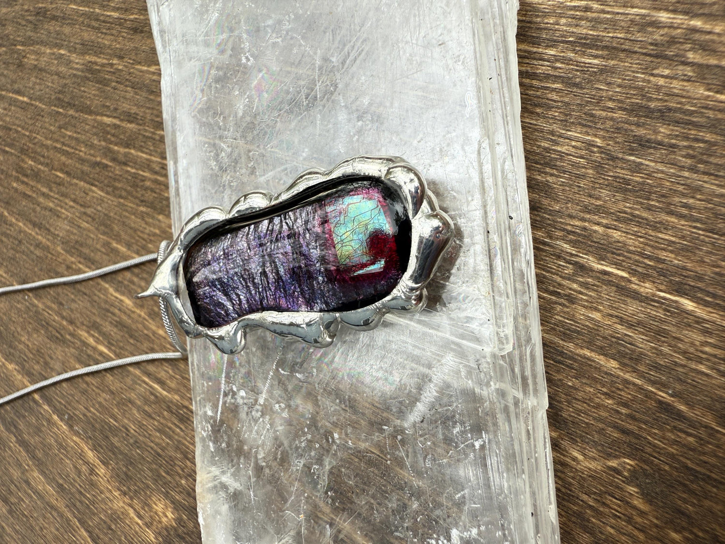 Purple Iridescent Fused Glass Pendant | Vaporwave Brutalist Handmade Wearable Art + Whimsigoth Fashion