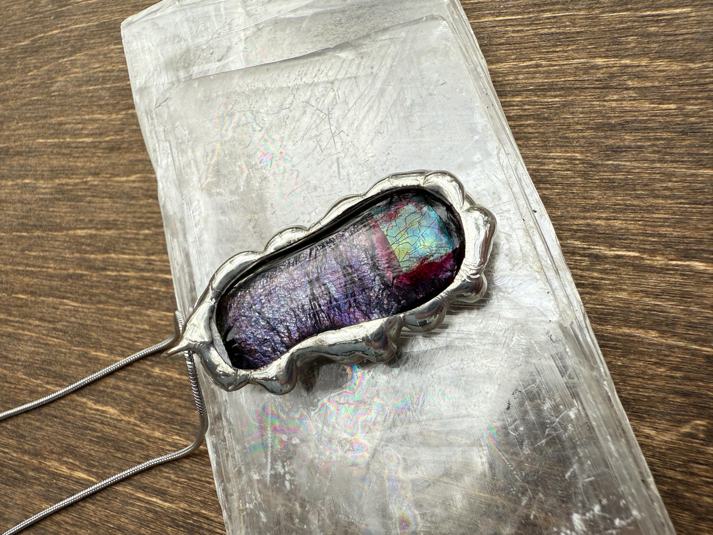 Purple Iridescent Fused Glass Pendant | Vaporwave Brutalist Handmade Wearable Art + Whimsigoth Fashion