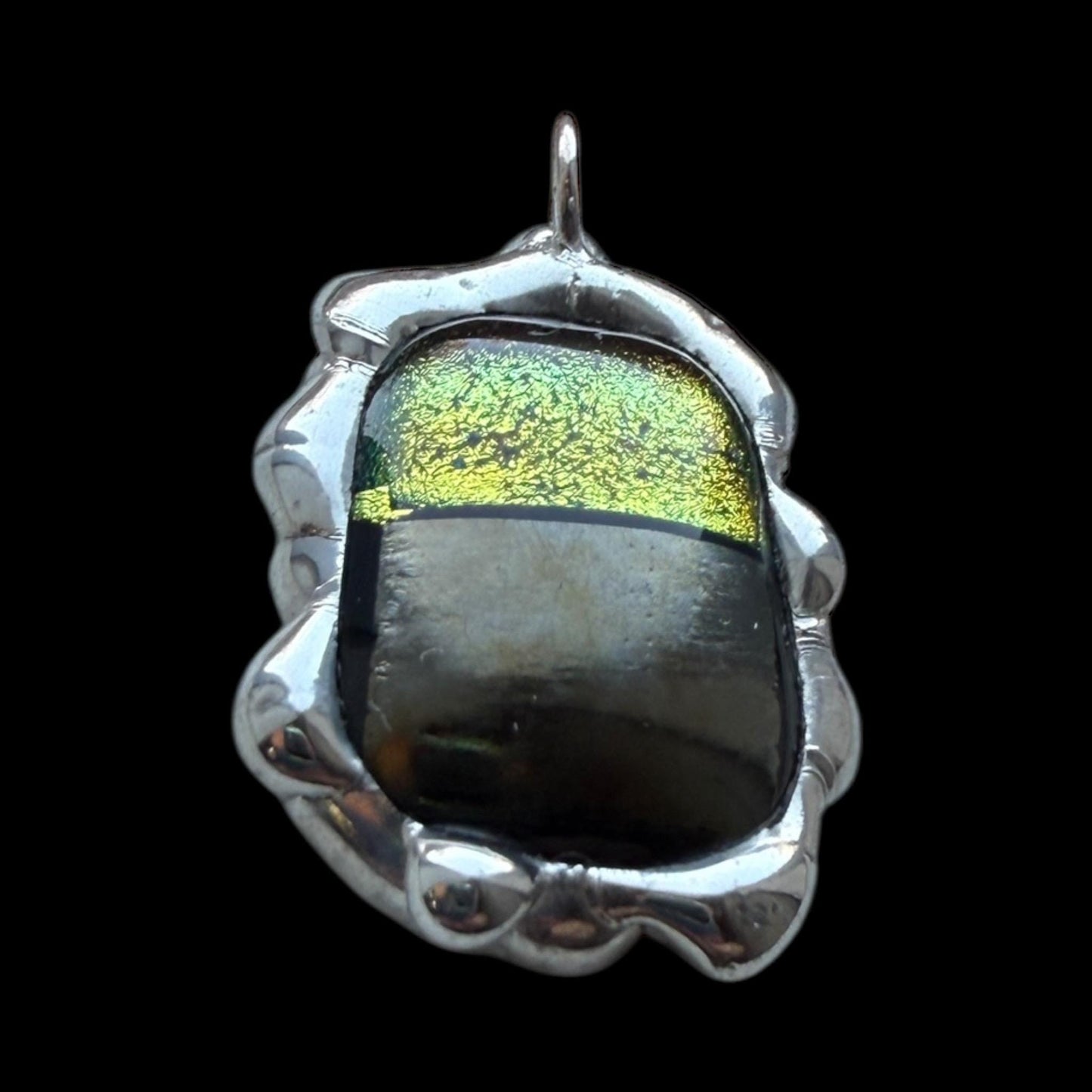 Neon Yellow Iridescent Fused Glass Pendant | Cyber Brutalist Handmade Wearable Art + Whimsigoth Fashion