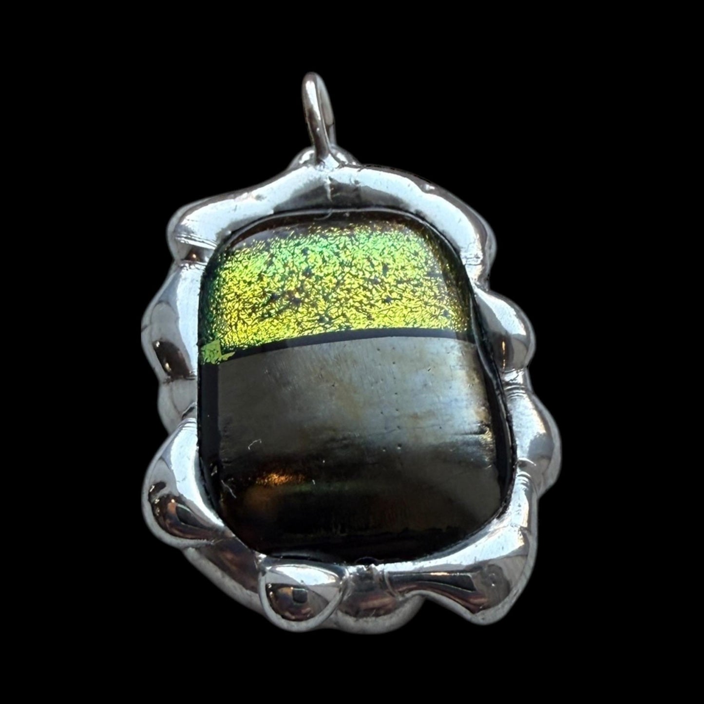 Neon Yellow Iridescent Fused Glass Pendant | Cyber Brutalist Handmade Wearable Art + Whimsigoth Fashion
