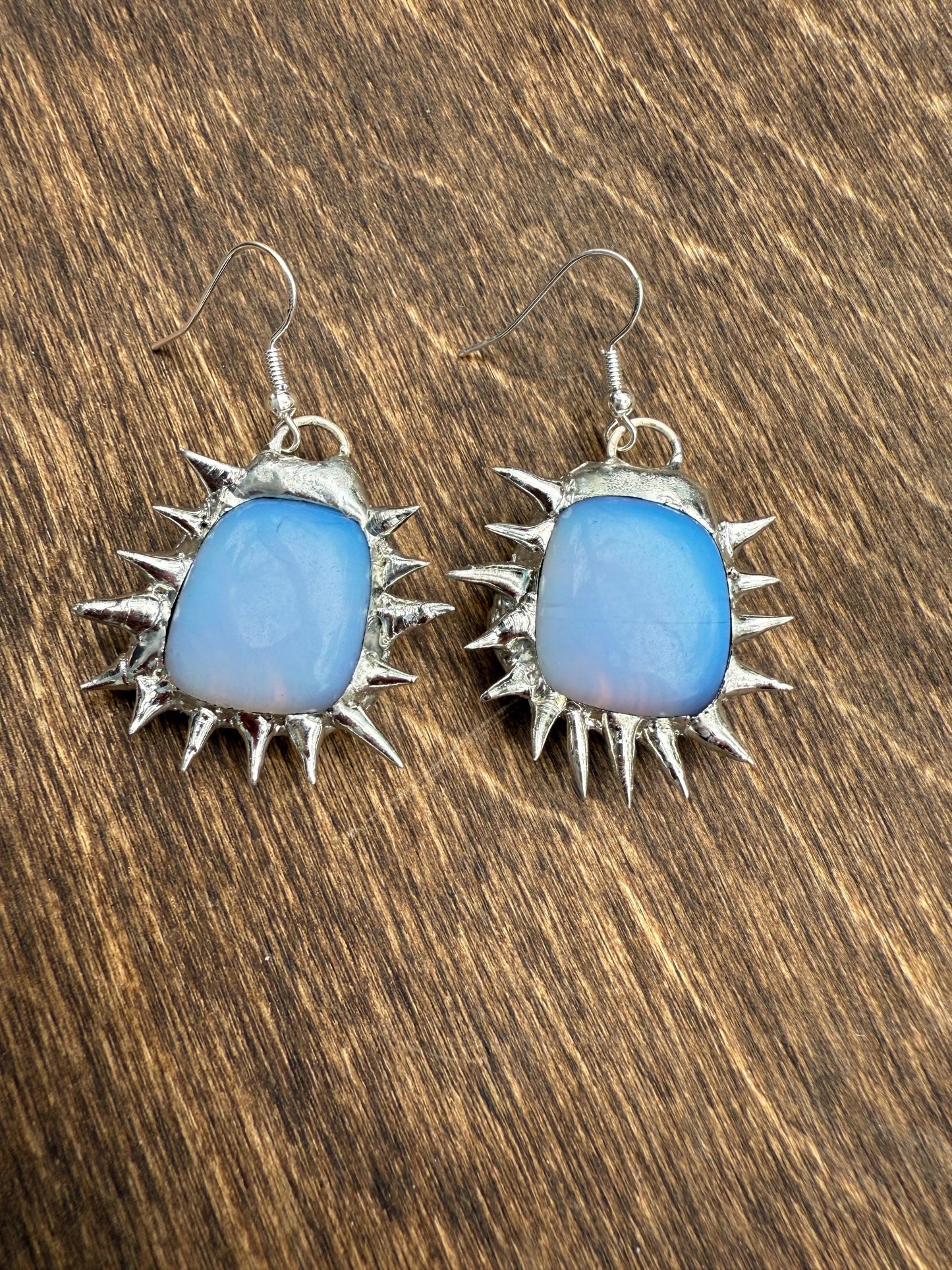 Opalite Spikey Dangle Drop Earrings | Goth Gemstone Soft Soldered Wearable Sculptures