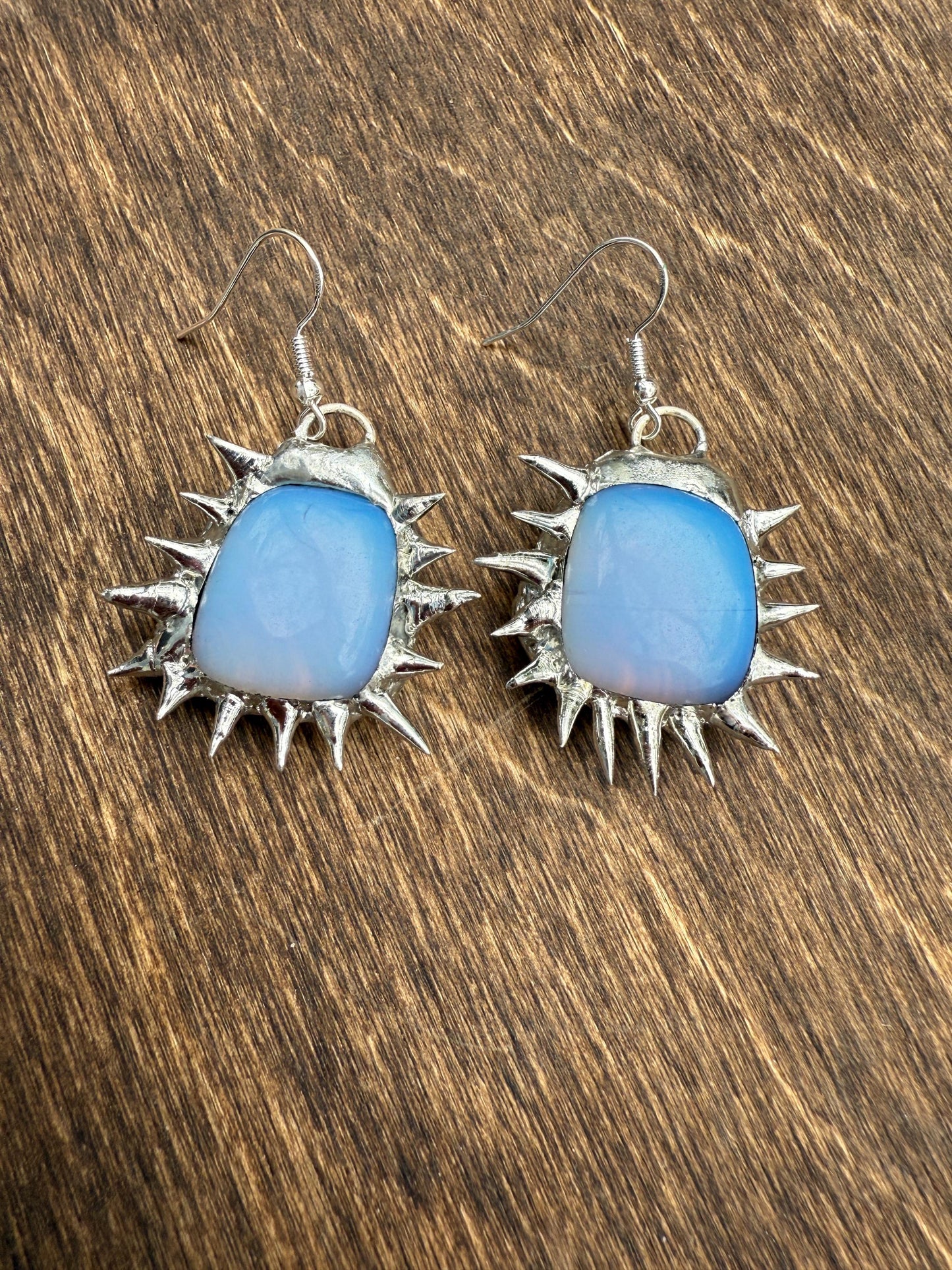 Opalite Spikey Dangle Drop Earrings | Goth Gemstone Soft Soldered Wearable Sculptures