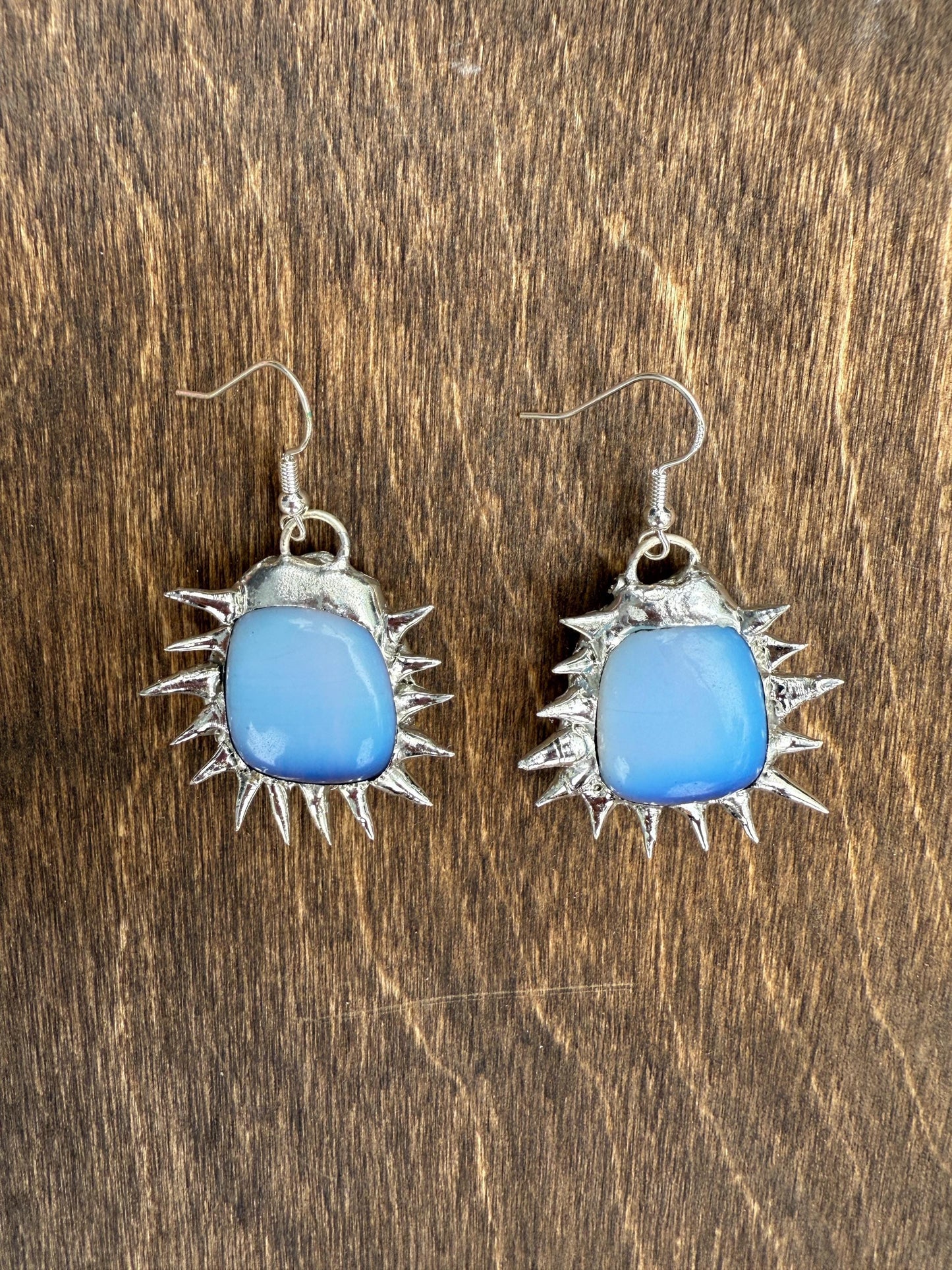 Opalite Spikey Dangle Drop Earrings | Goth Gemstone Soft Soldered Wearable Sculptures
