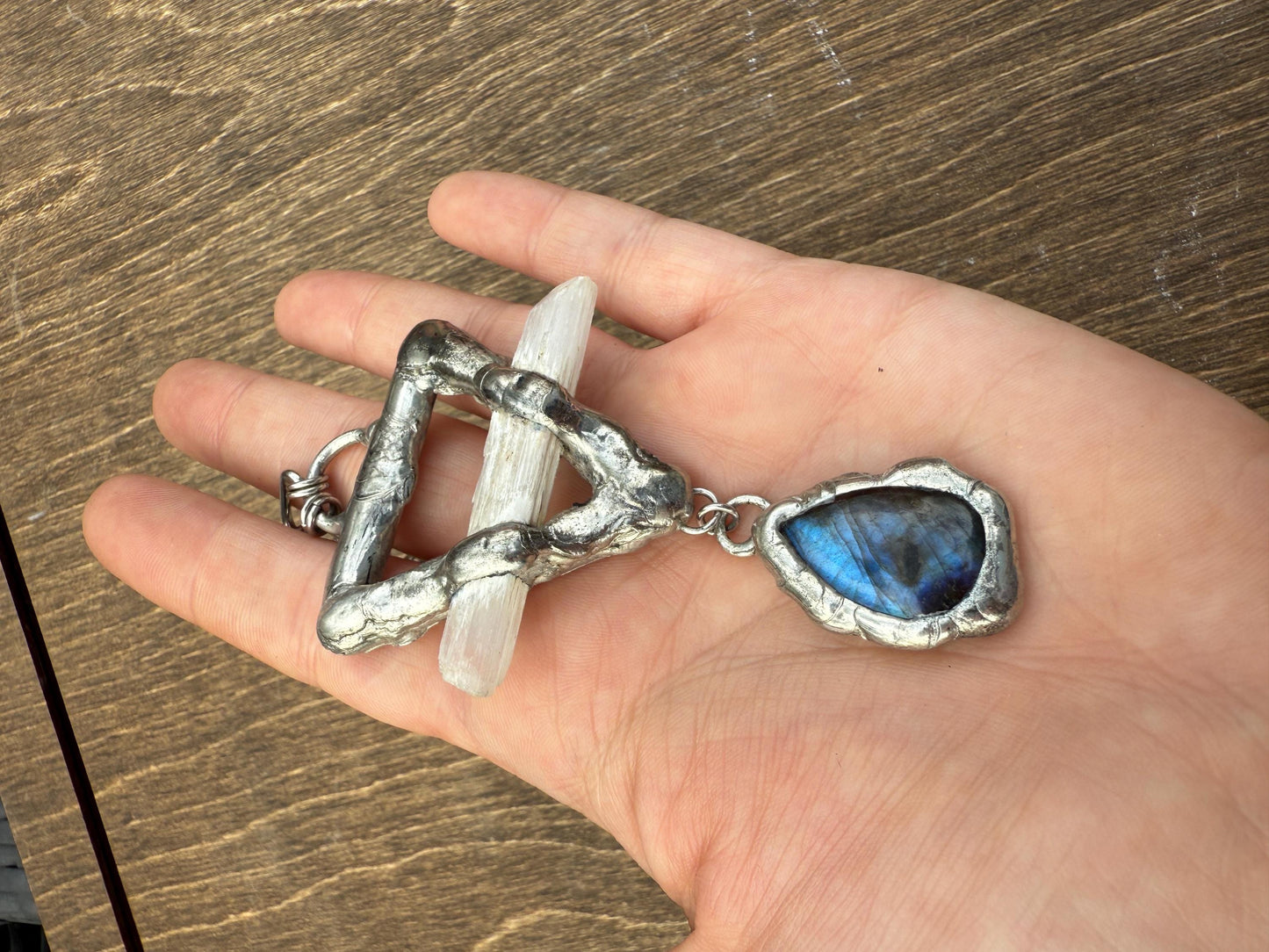 Labradorite + Celestite Triangle Statement Necklace | Soft Soldered Gemstone Alchemy for the Whimsigoth Babe
