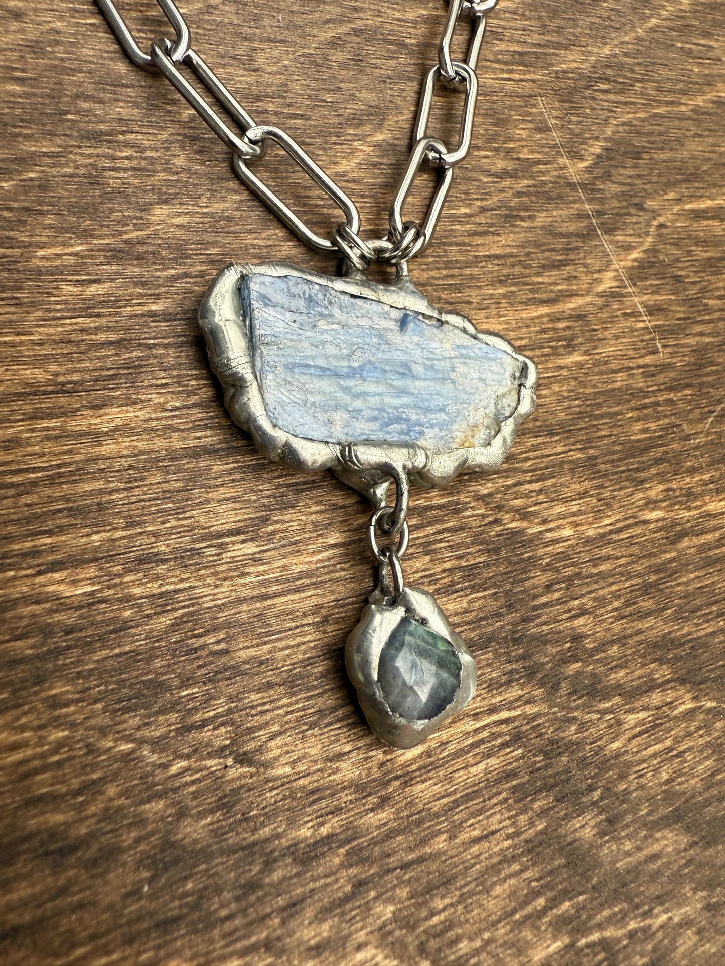Labradorite + Kyanite Triangle Statement Necklace | Soft Soldered Gemstone Alchemy for the Whimsigoth Babe
