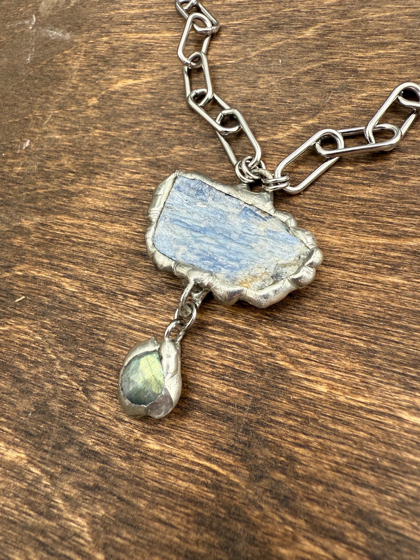 Labradorite + Kyanite Triangle Statement Necklace | Soft Soldered Gemstone Alchemy for the Whimsigoth Babe