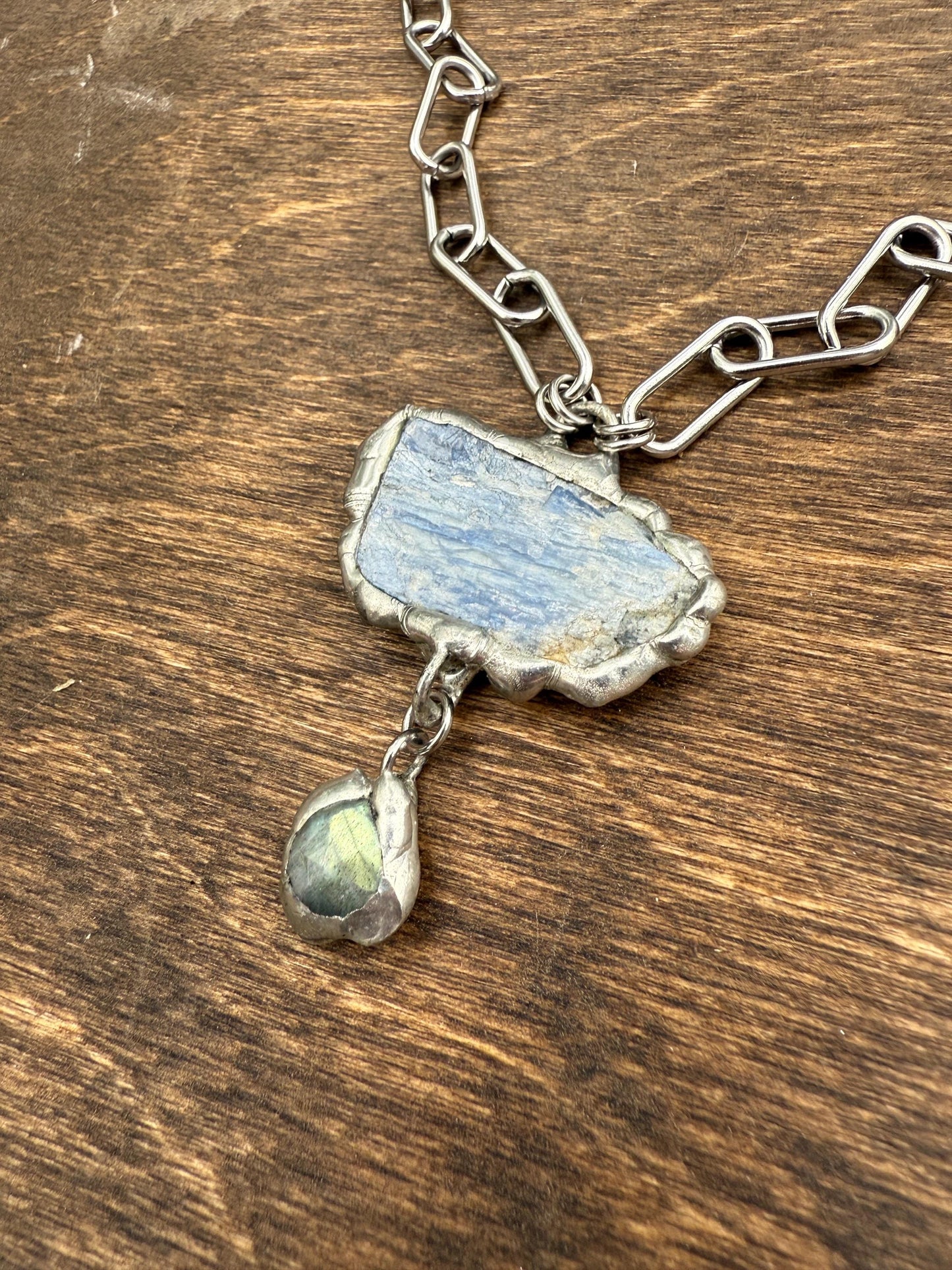 Labradorite + Kyanite Triangle Statement Necklace | Soft Soldered Gemstone Alchemy for the Whimsigoth Babe