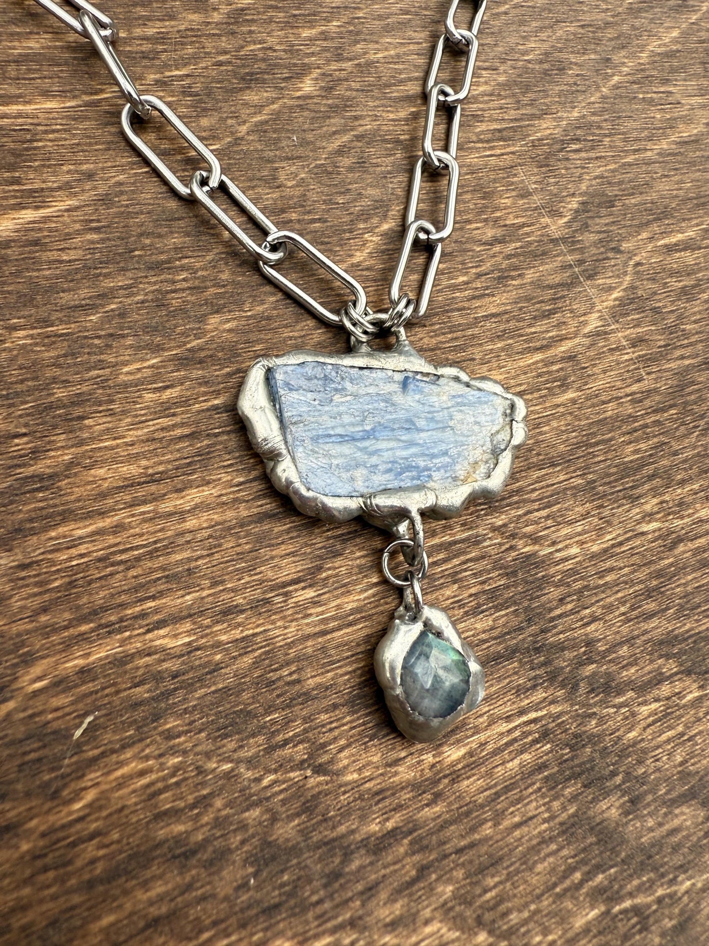 Labradorite + Kyanite Triangle Statement Necklace | Soft Soldered Gemstone Alchemy for the Whimsigoth Babe